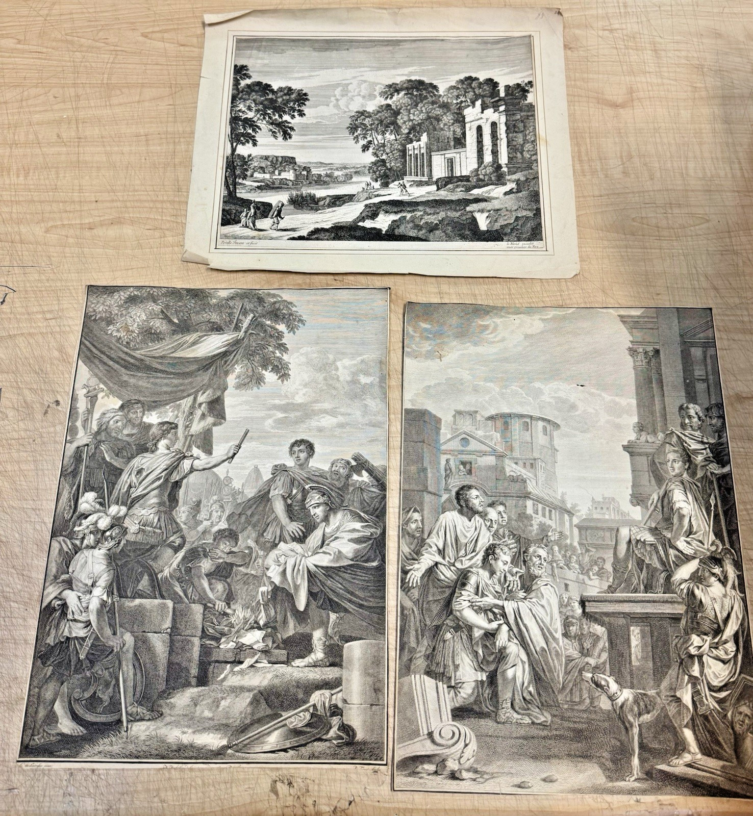 3x Early Steel Engraving Pictures Gabrielle Perelle Roman