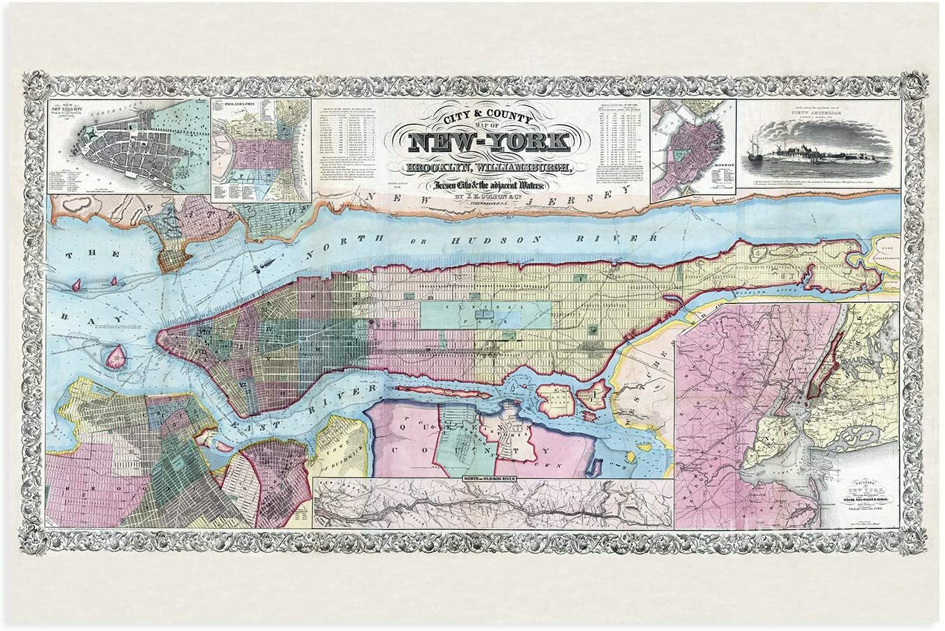 1857 New York City and Vicinity Map Art – Vintage New York USA Wall Art Poster