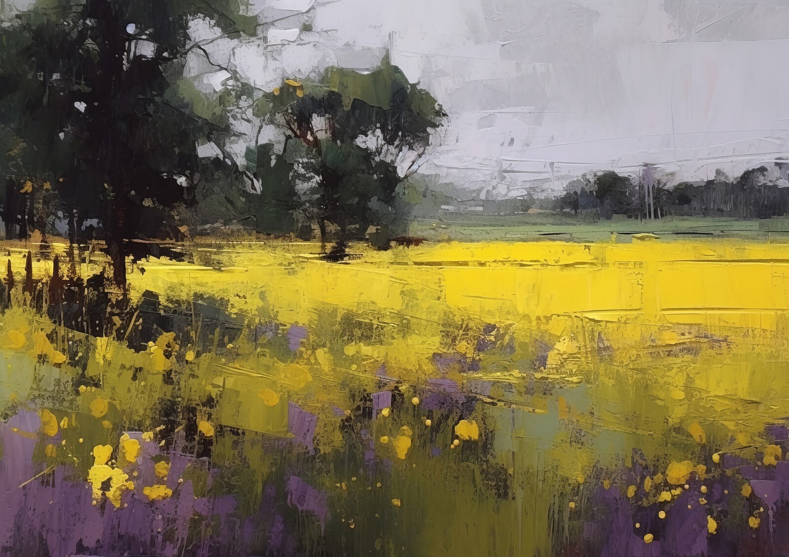 Colorful Abstract Meadow Oil Painting Print – Vibrant Natural Scene Home 16″x12″