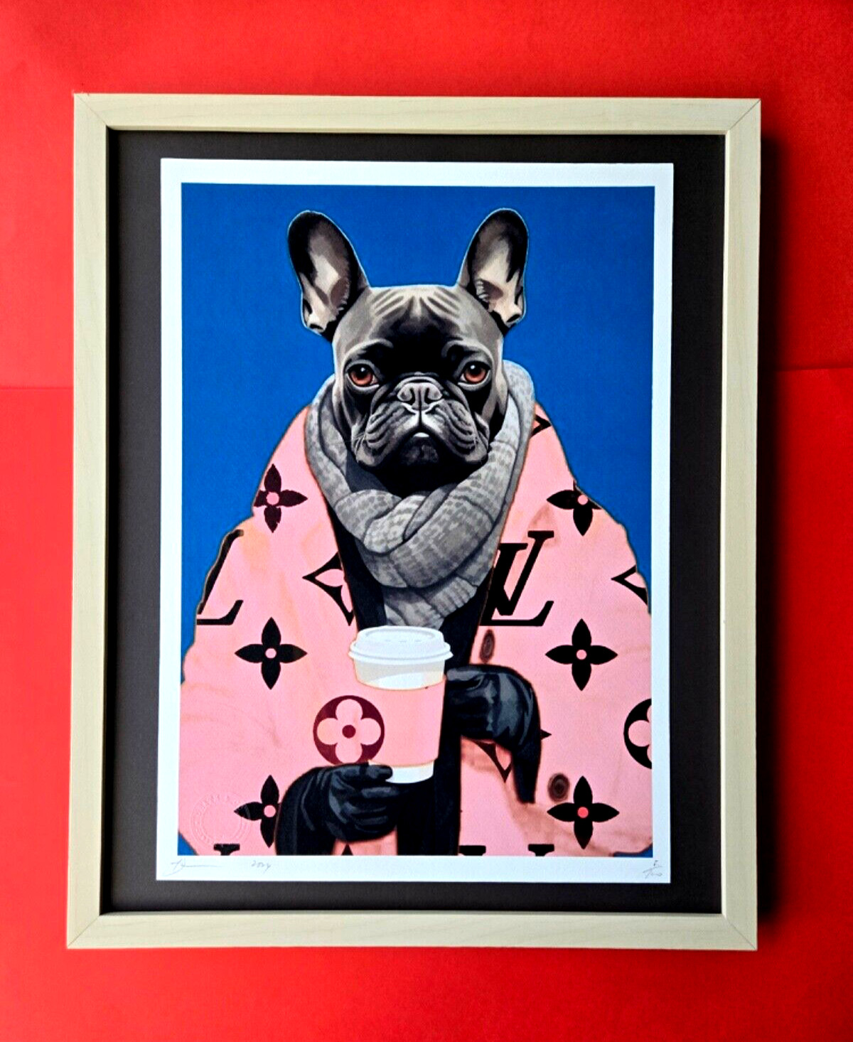 🔥Death NYC Large Framed 16x20in Pop Art Hand Signed MY PUG FASHIONISTA COA #9