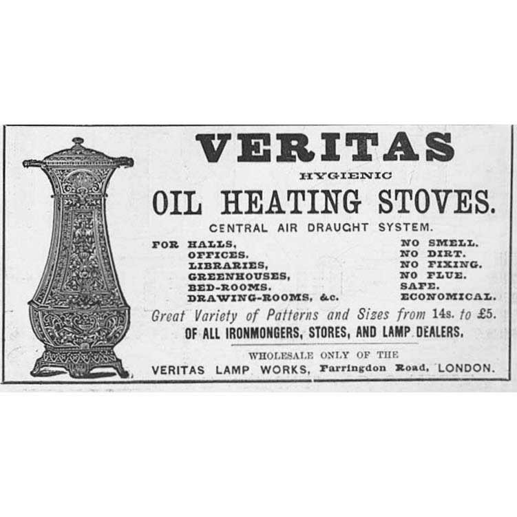 VERITAS Oil Heating Stoves Victorian Advertisement 1898
