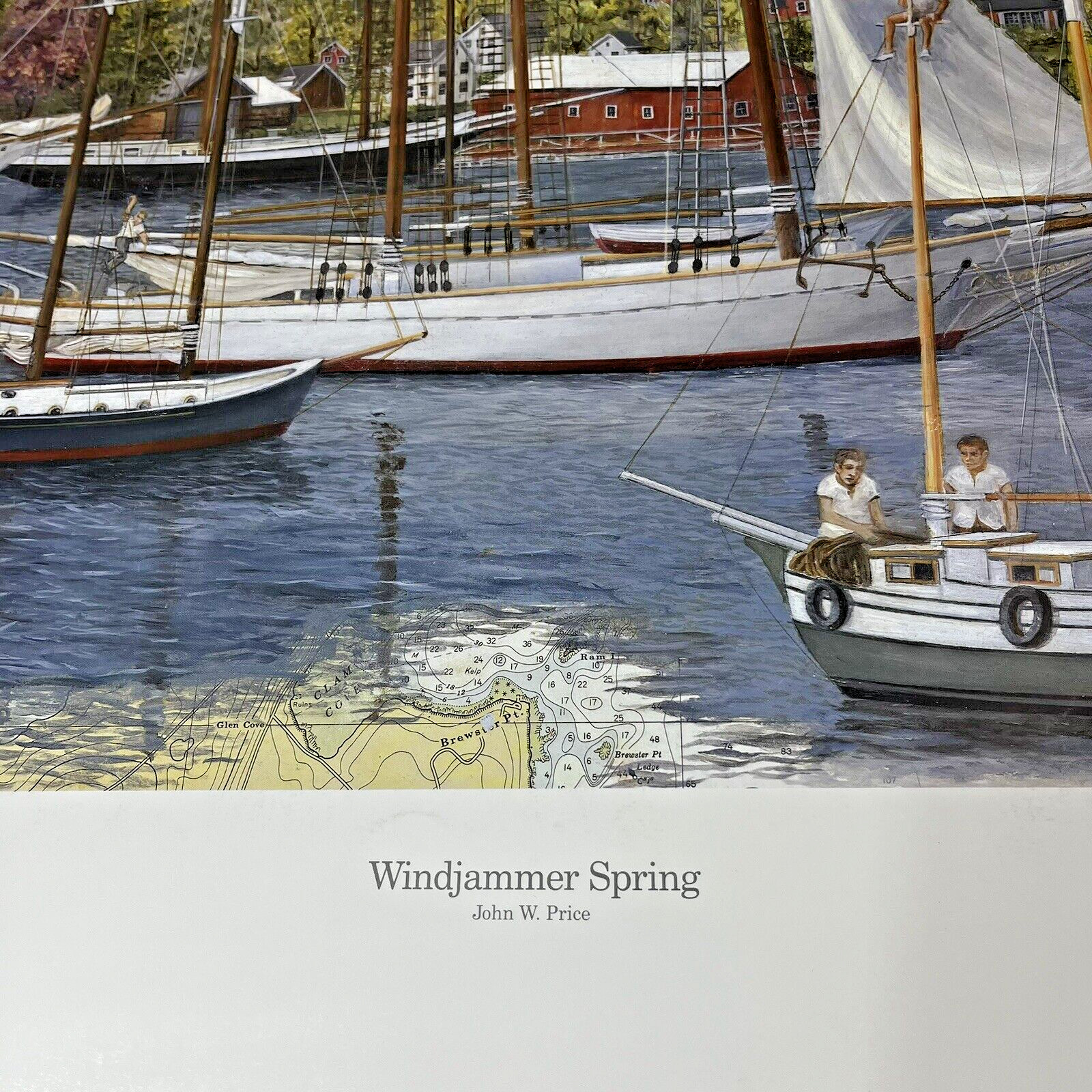 Windjammer Spring Sailboat Map Nautical Signed Numbered 24×25 Print John W Price