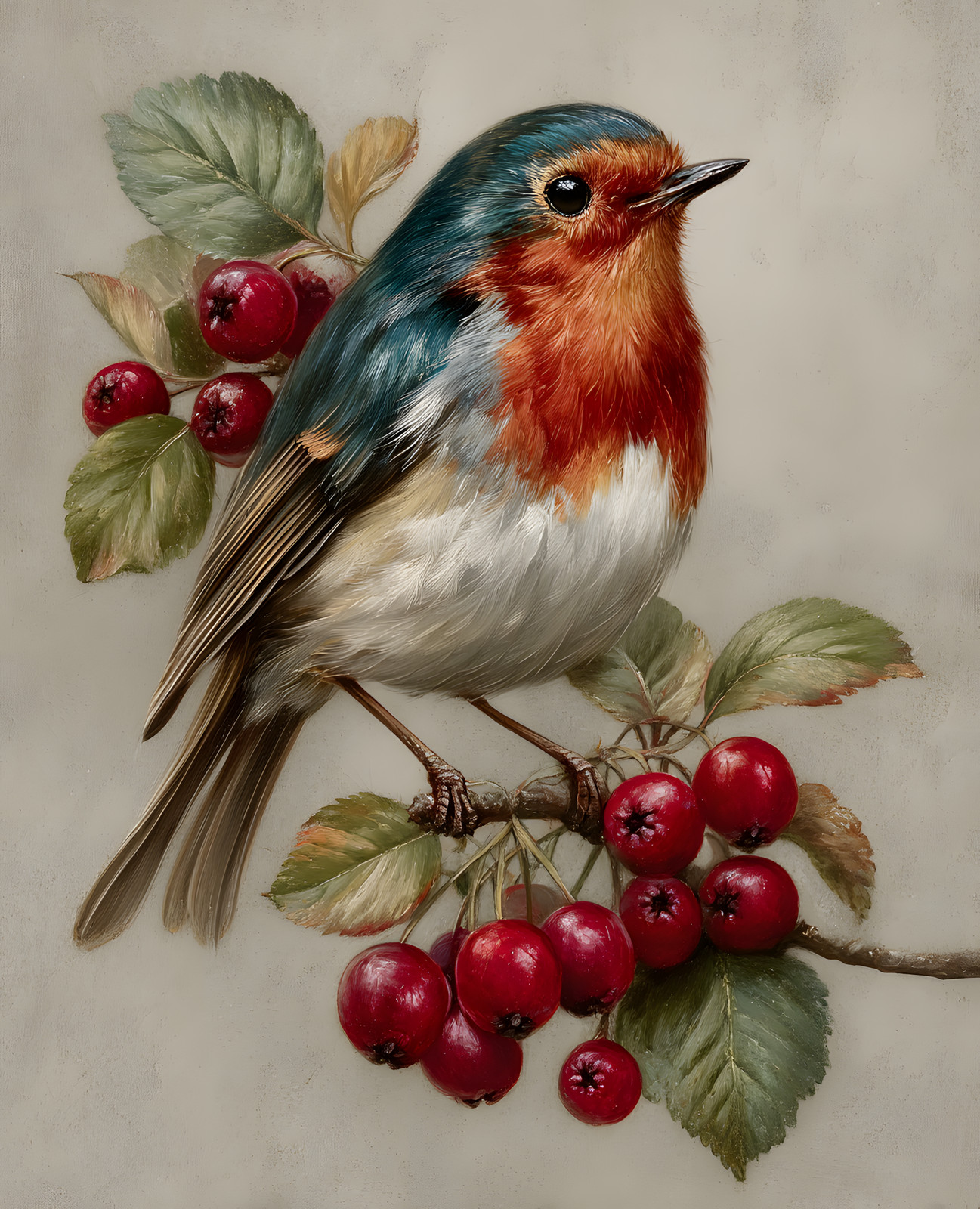 8×10 Cozy Storybook Bird Sitting on Branch of Tree with Art Print – 837878090