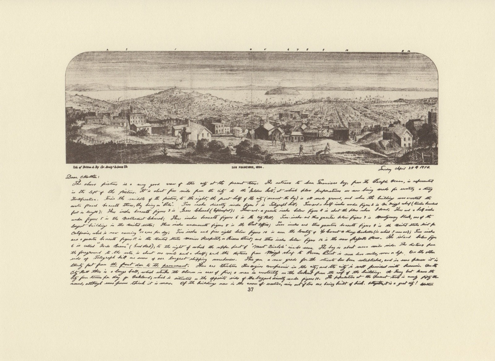 1976 Vintage CALIFORNIA “VIEW OF SAN FRANCISCO IN 1854” Lithograph 37