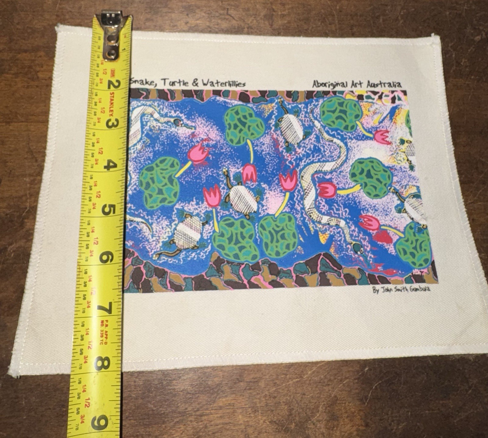 John Smith Gumbula, File Snake, Turtle & Waterlilies Australian Aboriginal Art