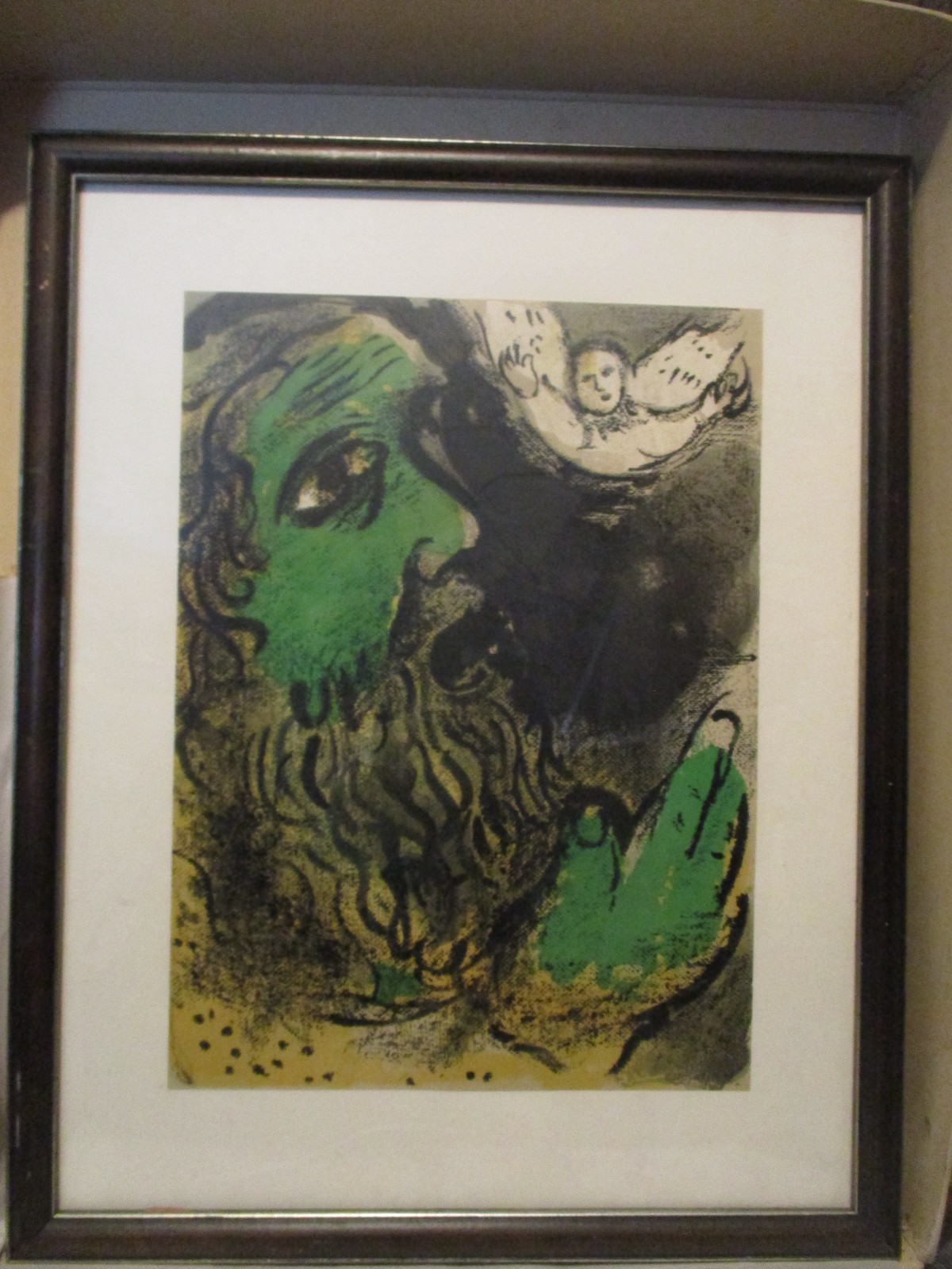 Marc Chagall ‘Job Praying’ color lithograph 1960 print in original frame