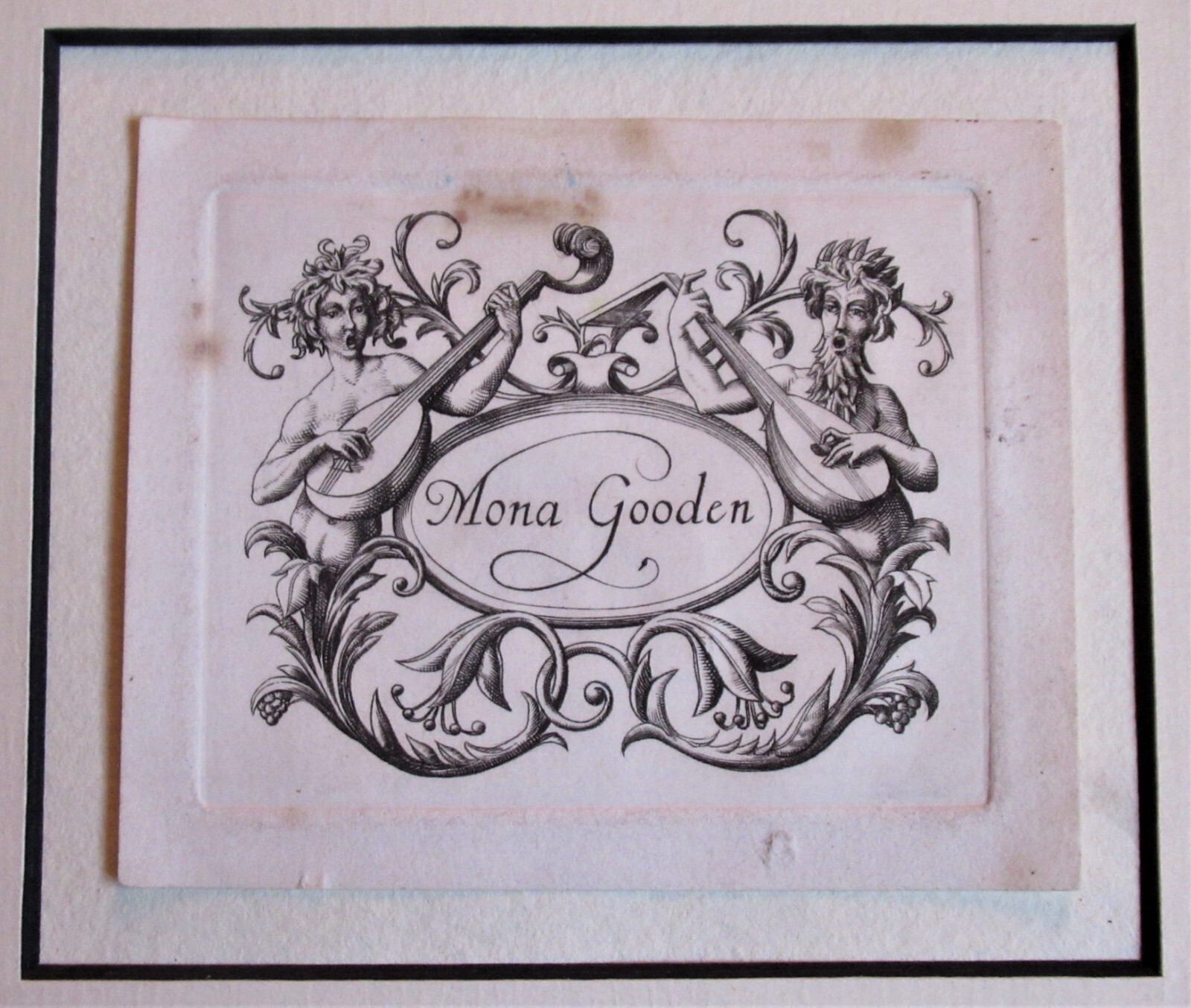 Stephen Gooden, original line engraving print, bookplate for Mona Gooden, 1926