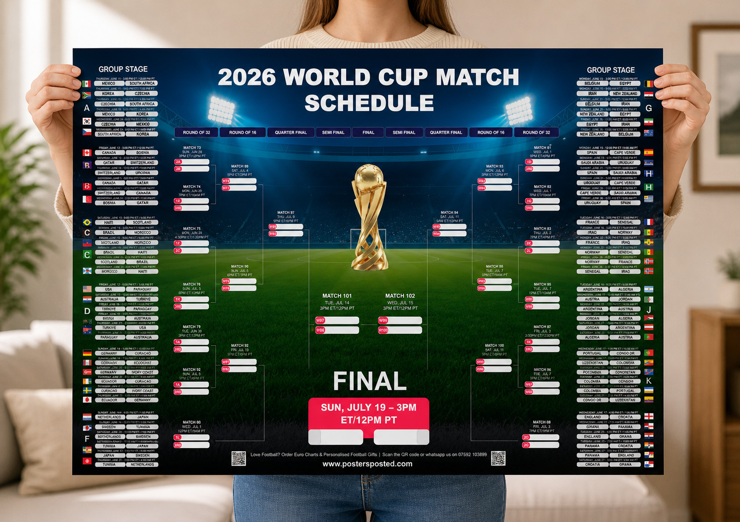 Football World Cup 2026 Poster A5-A2 Planner Wall Chart Group Stages to Final