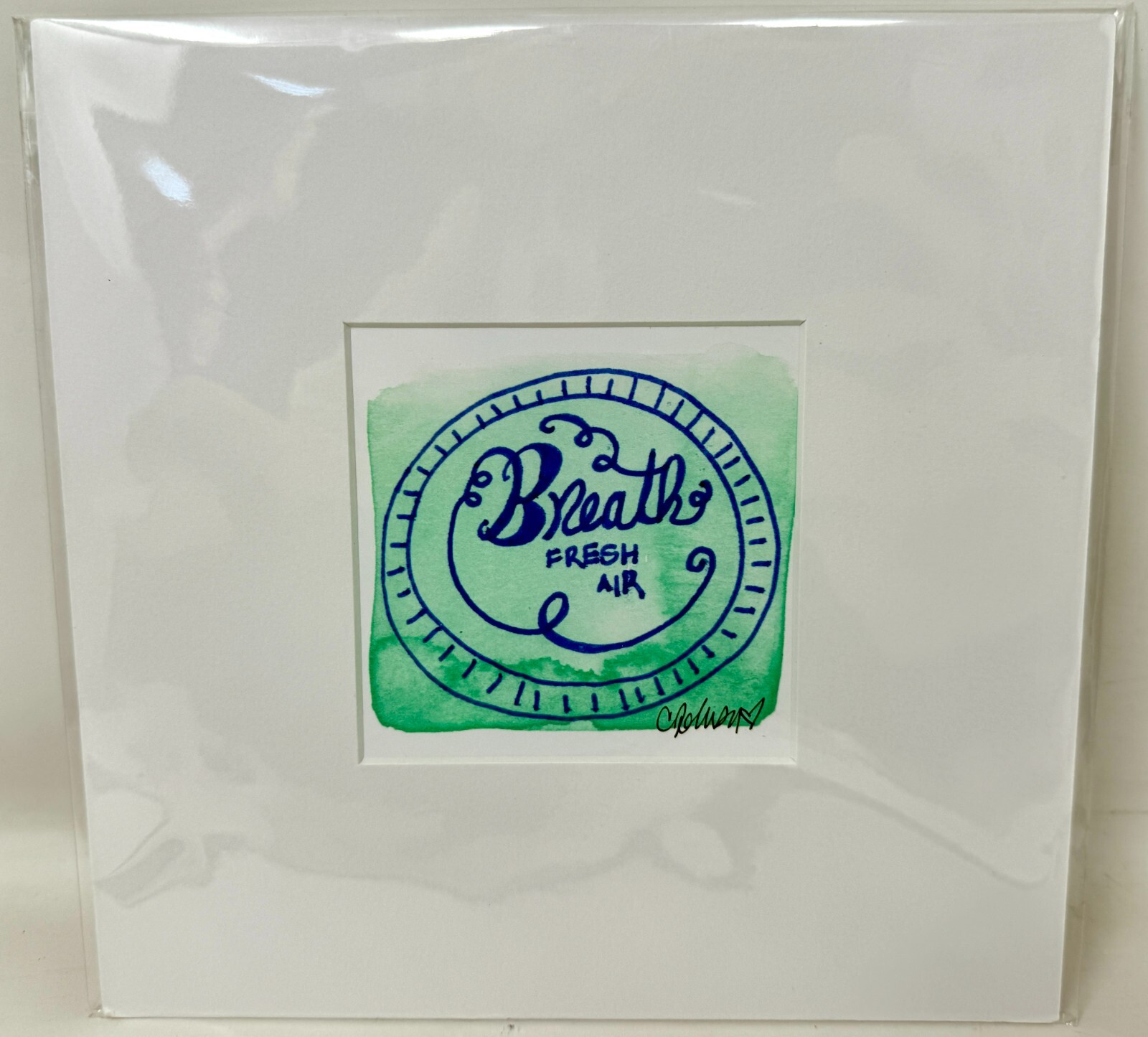 Christy M Johnson Breathe Fresh Air Green 3.5 x 3.5 in. Matted (8 x 8) Art Print