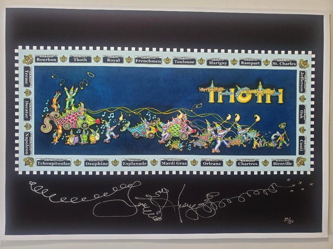 KREWE of Thoth Jamie Hayes MARDI GRAS 2012 GICLEE, Fish Parade, signed