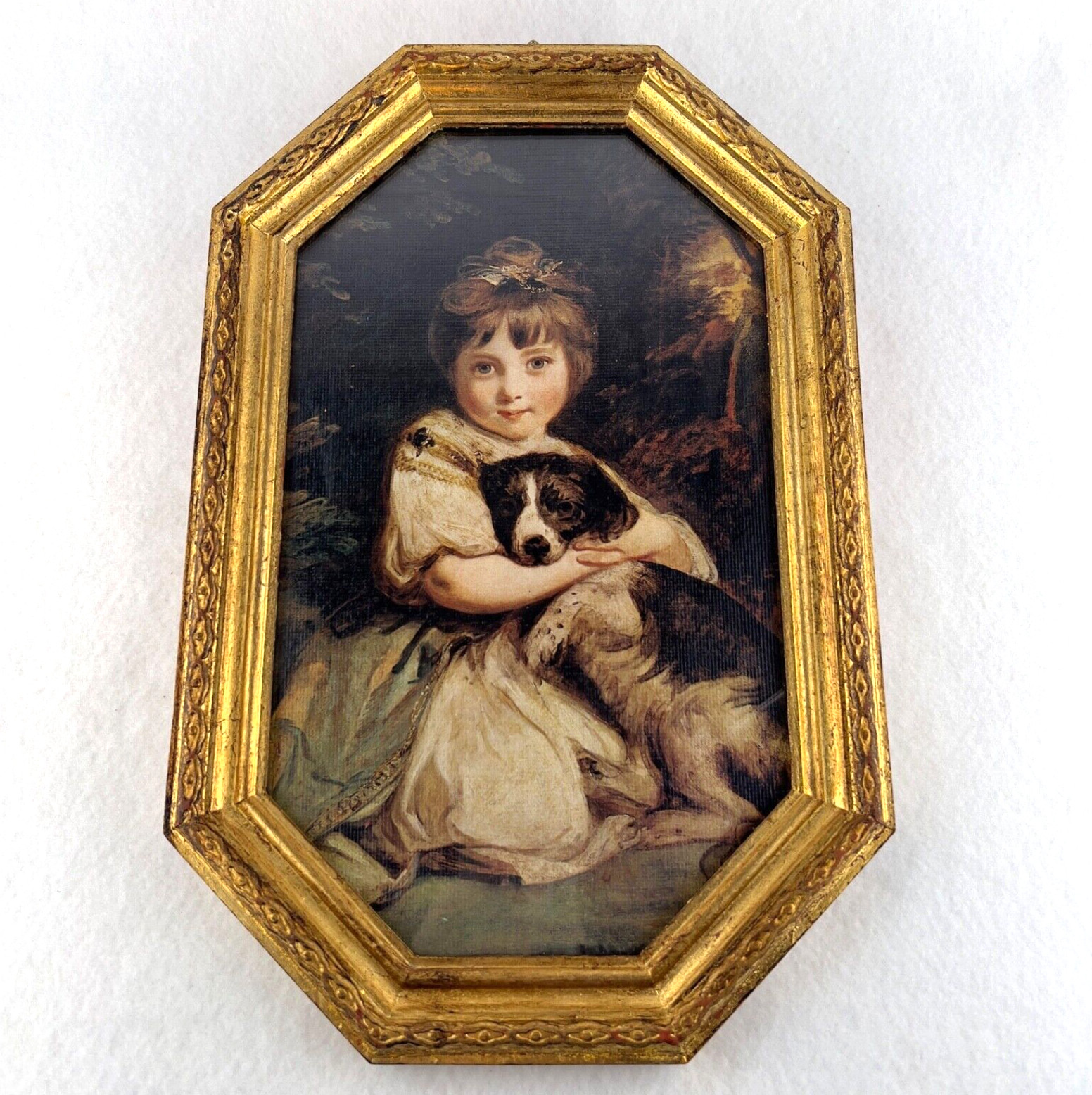 Vintage Gold Framed Print Miss Jane Bowles Spaniel Dog Joshua Reynolds Italy 14″
