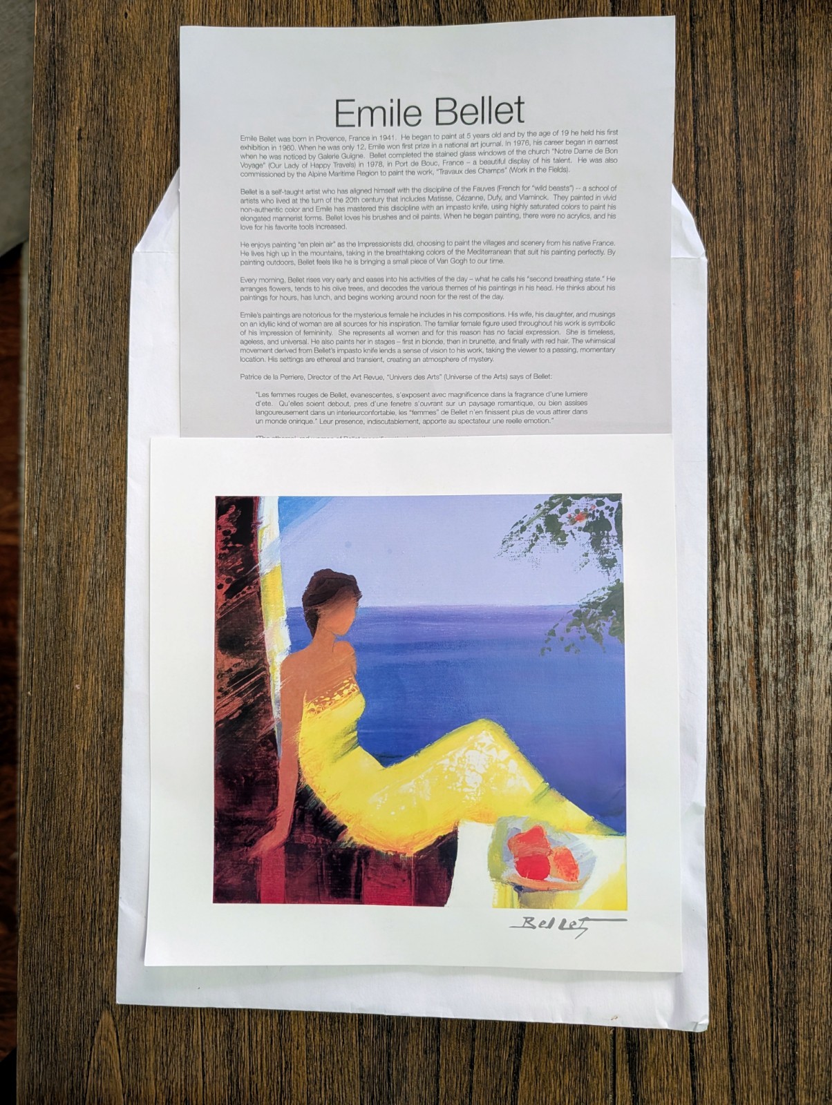 EMILE BELLET Seriolithograph Beaute Marine 2015 7” x 7” signed in plate Promo
