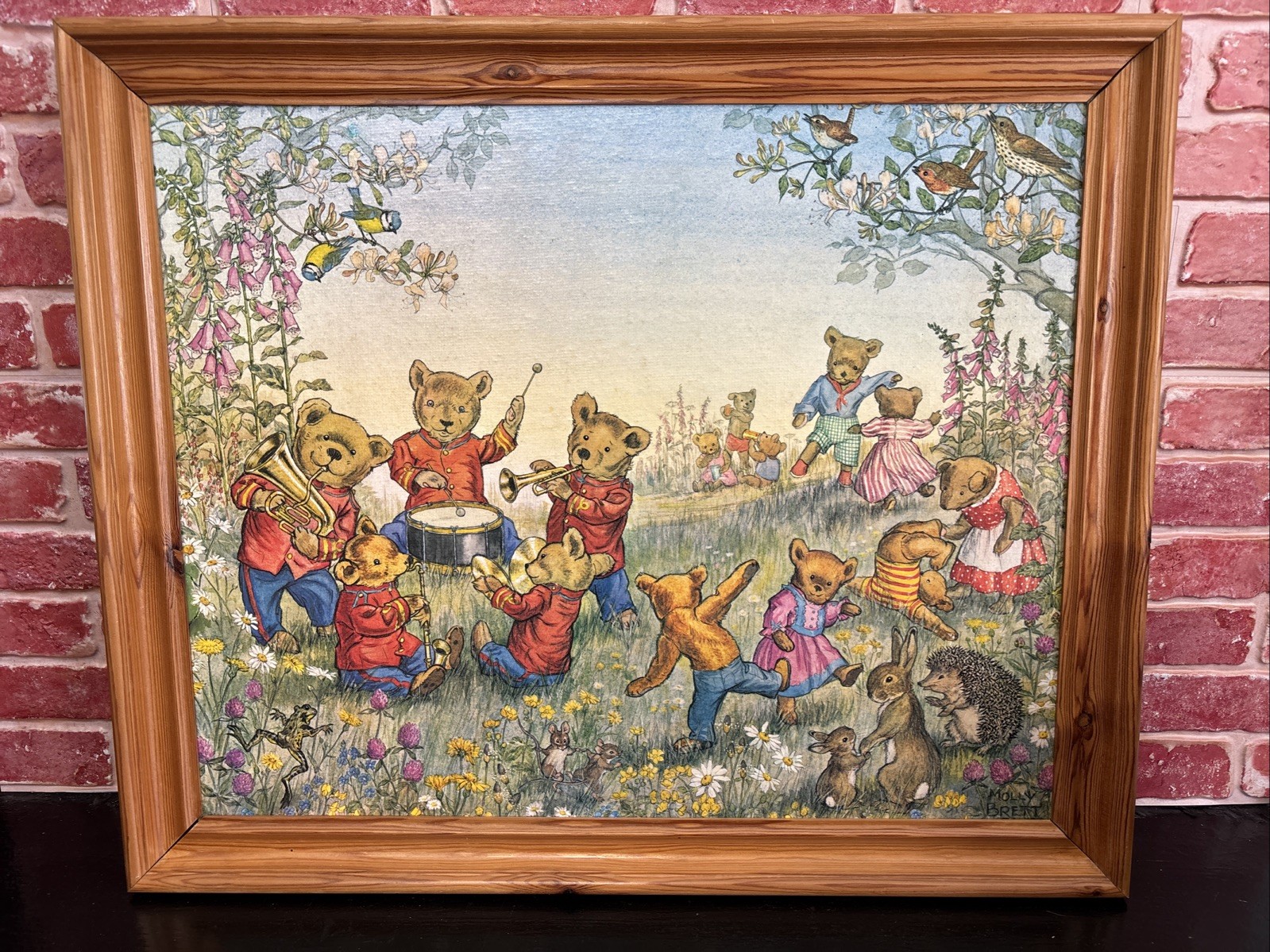 Cute Vintage 1980’s Print On Board Teddy Bear Band By Molly Brett 24” X 20”