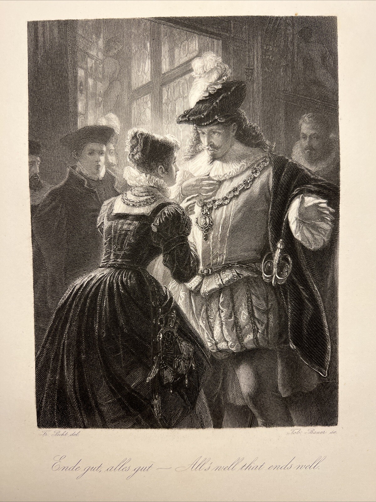 End Good, All Good Antique Etching William Shakespeare 1876 Steel Engraving