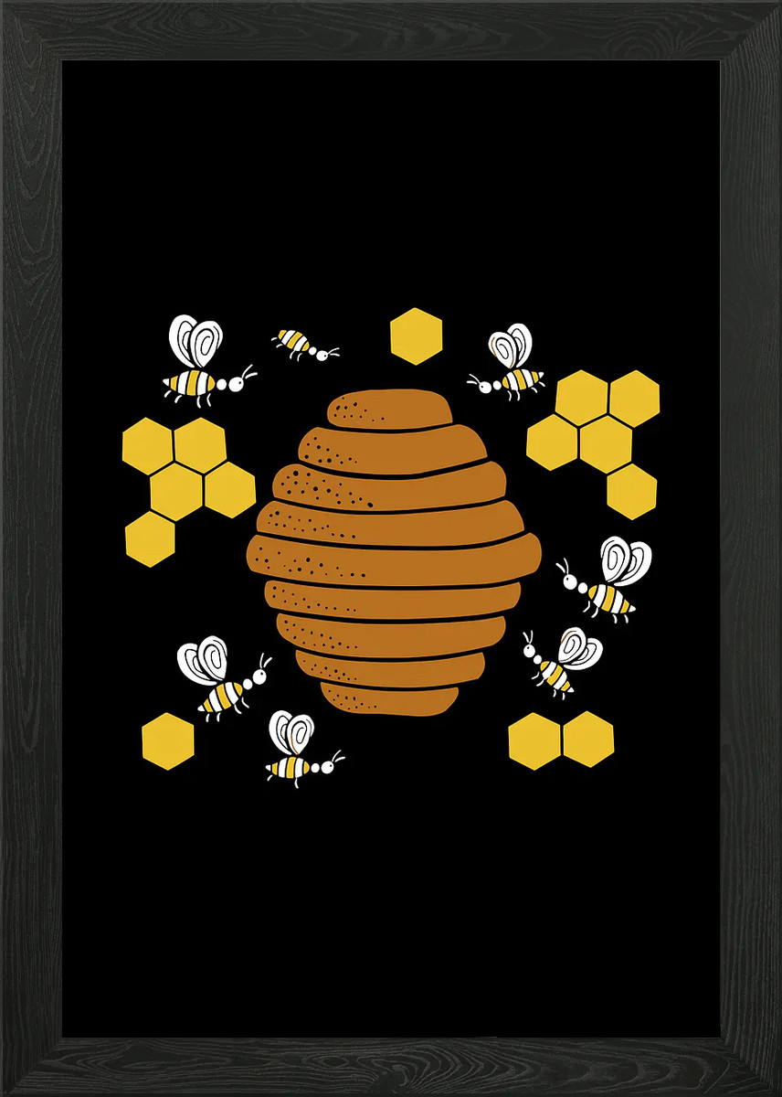 Bee Honeycomb Framed Wall Art Poster Canvas Print Picture