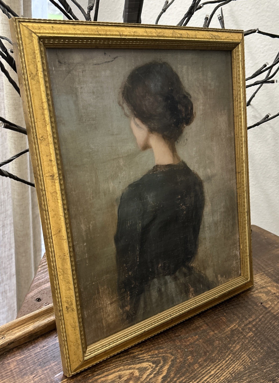 14×12” Lady Unique Rustic Gallery Art Print In Vintage Frame