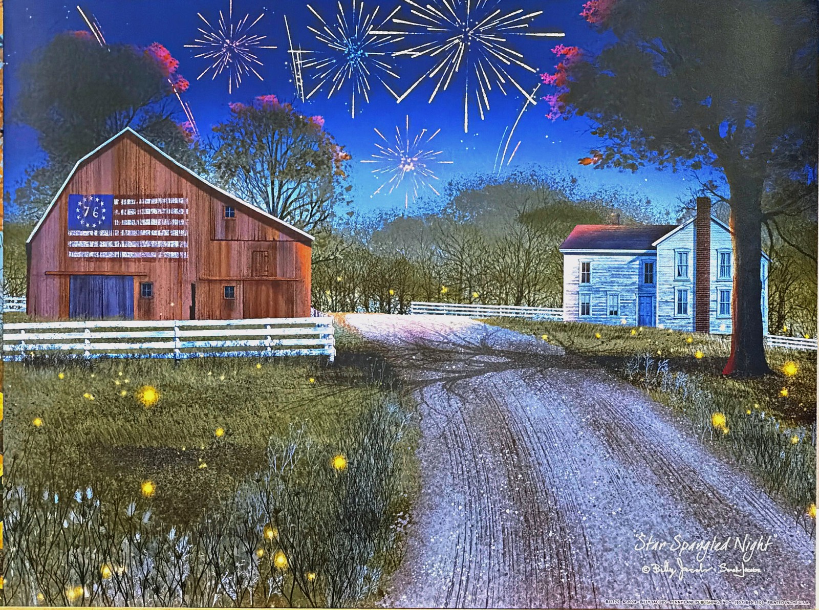 Billy Jacobs Star Spangled Banner farm fireworks art Print 16 x 12-PAPER