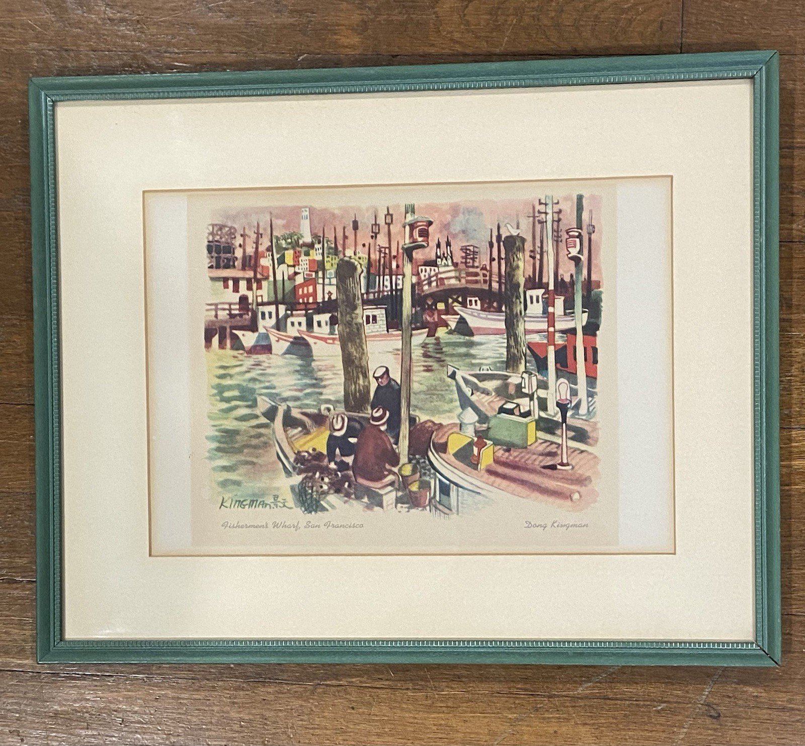 Dong Kingman, Fishermen’s Wharf, San Francisco, CA, Print, Boats Framed, Vintage