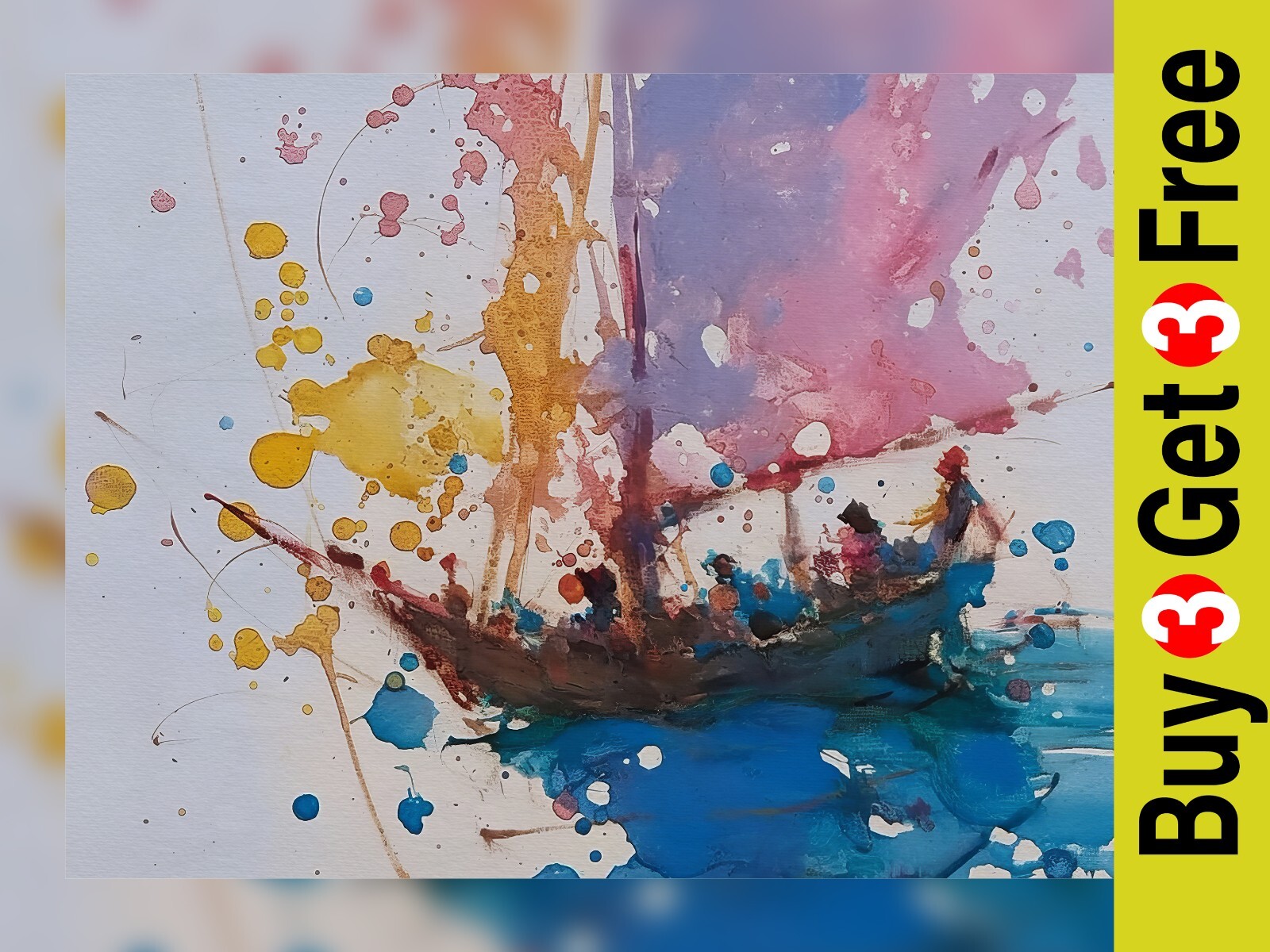 Colorful Sailboat Scene 5″x7″ Print on Matte Paper | Abstract Watercolor Art