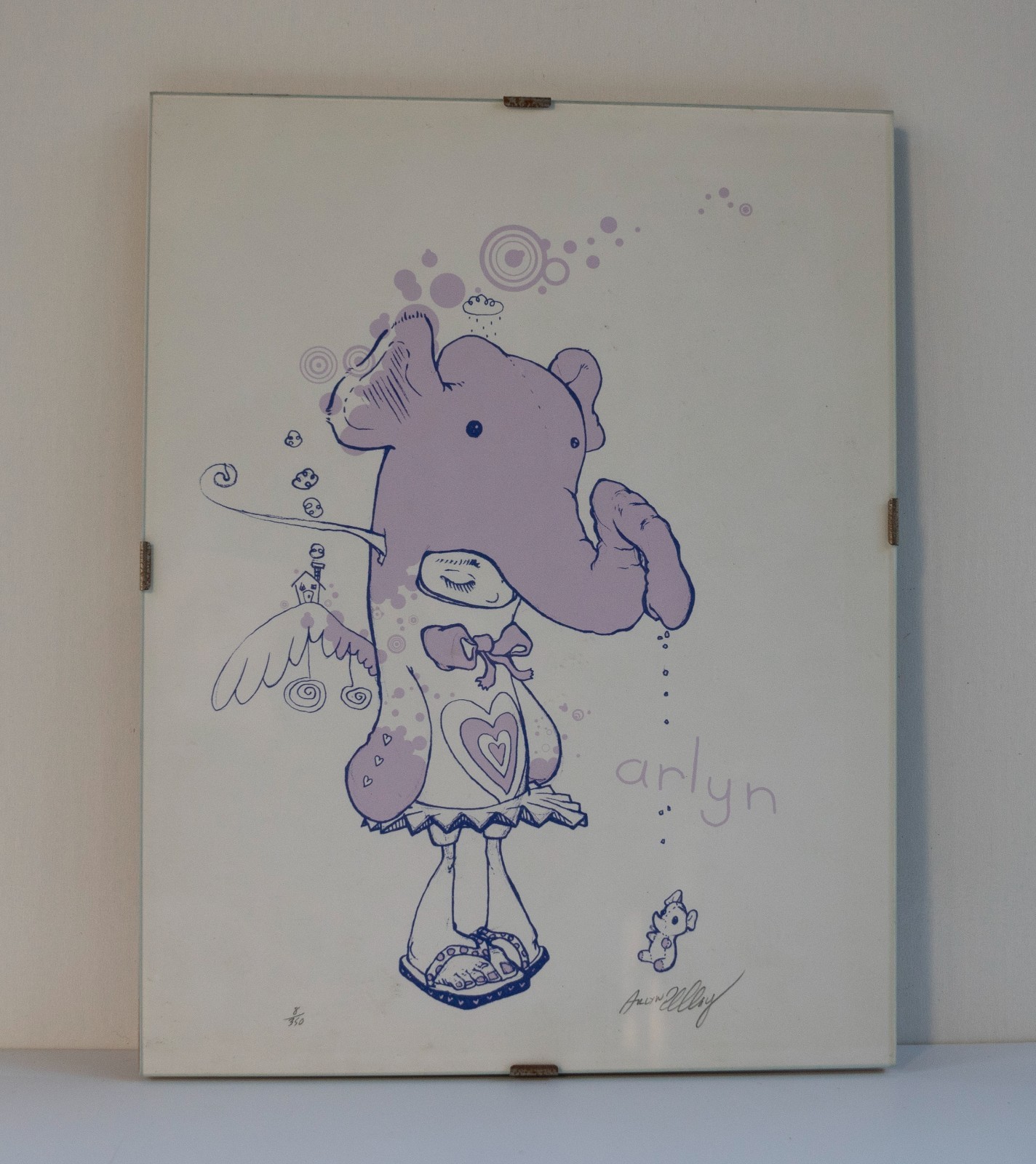 Rare Arlyn Pillay Art Print 8 /350 Elephant Girl Signed Framed 8.5in x 11in