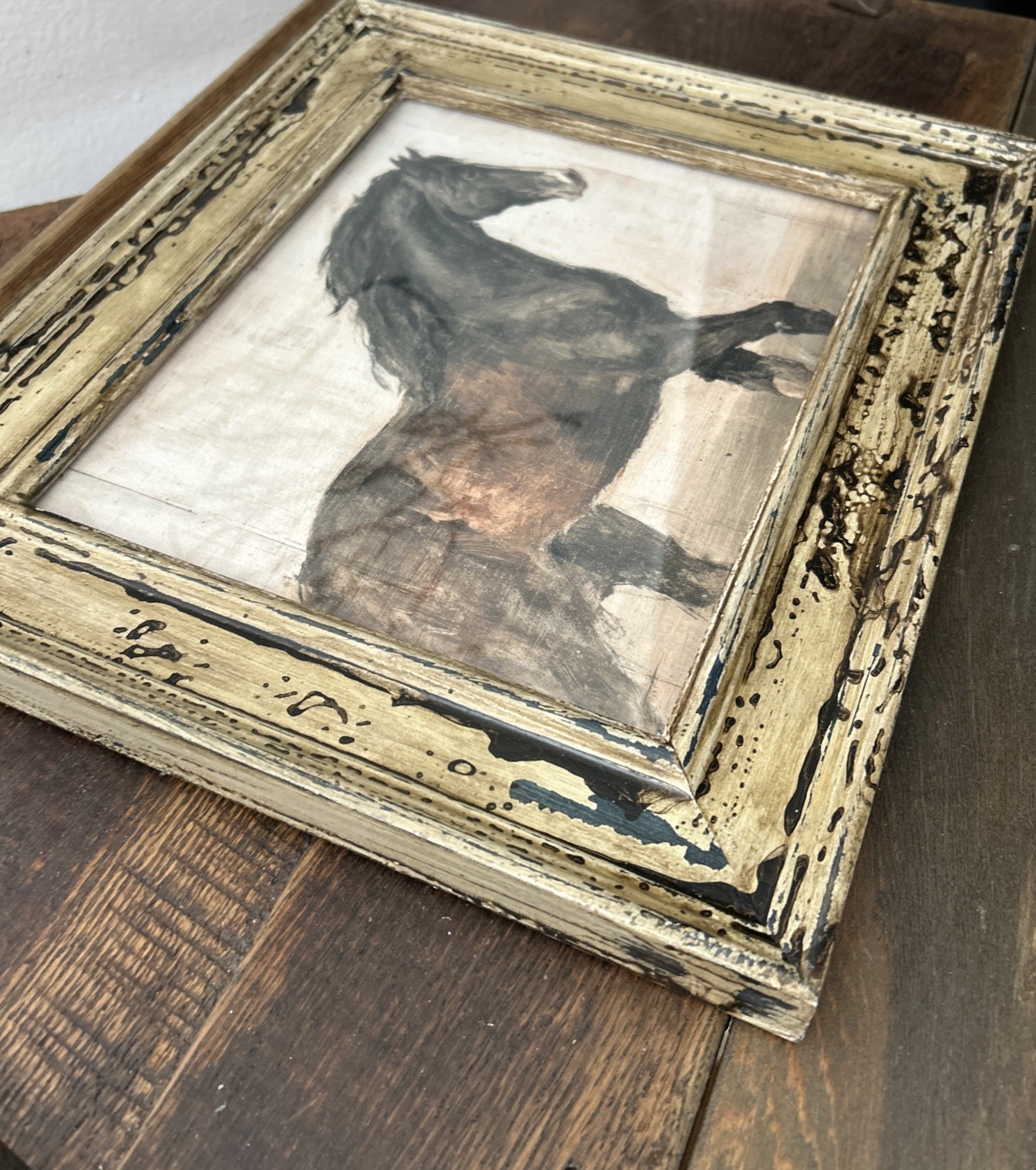 Horse Unique Vintage Rustic Art Print In Vintage Frame 14×12”