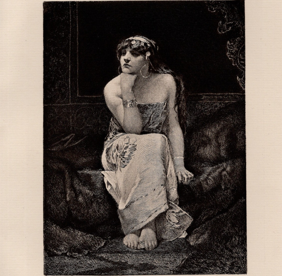 Victorian Beauty in Classical Dress Seated Portrait 1892 Antique Photogravure