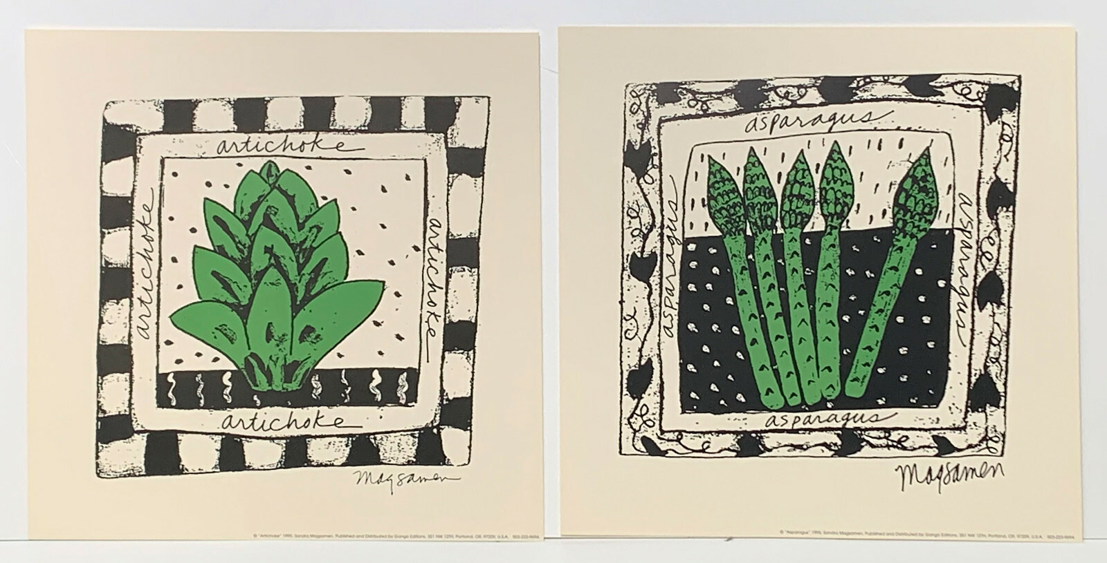 Artichoke & Asparagus woodblock style print by Sandra Magsamen Gango Editions