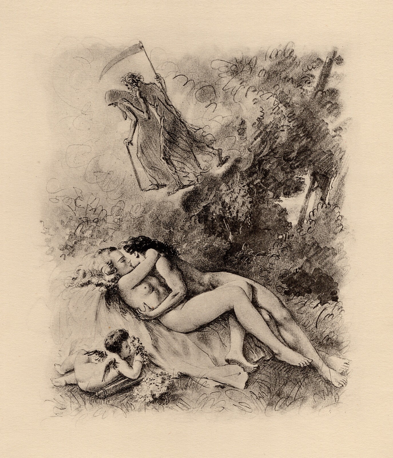 Lovely 1947 Paul-Emile BECAT Nude ORIGINAL Lithograph THE TENTH KISS Framed COA