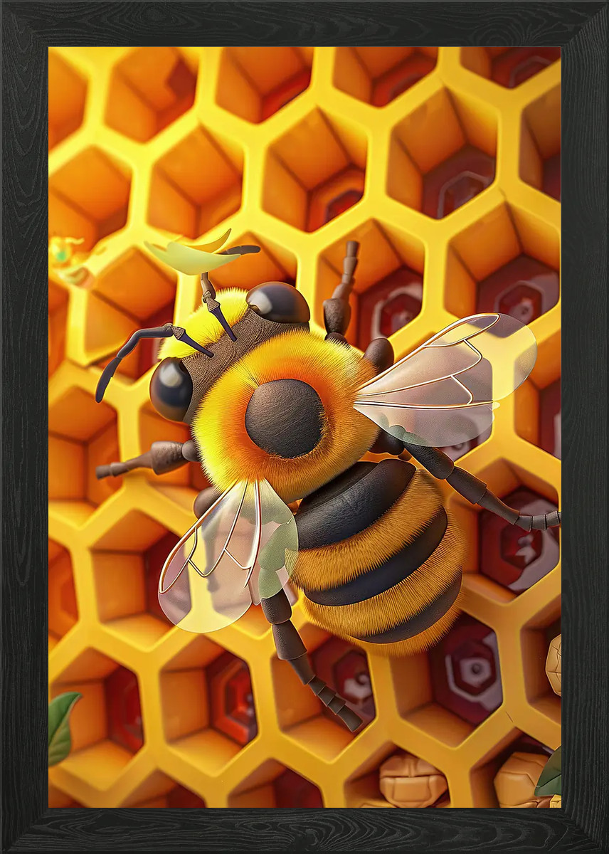 Honeycomb Bee Framed Wall Art Poster Canvas Print Picture