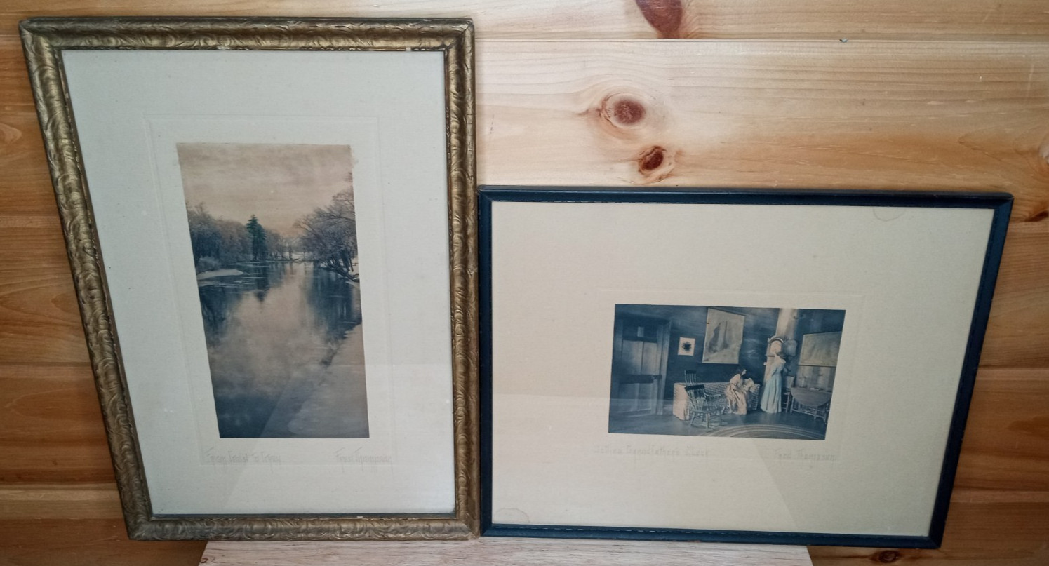 Antique Fred Thompson Hand Colored Prints Set of 2 Framed Maine Art Decor