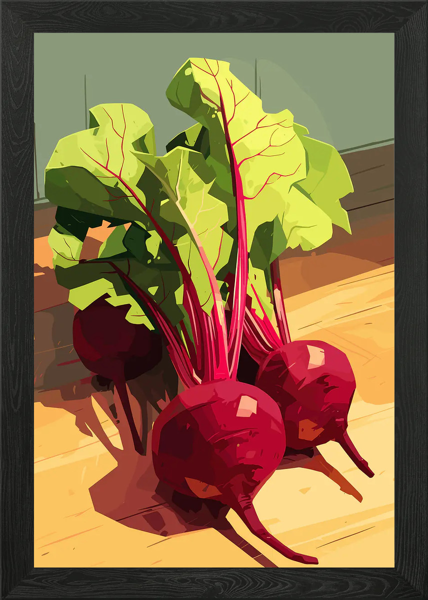 Beets with Green Leaves Illustratio Framed Wall Art Poster Canvas Print Picture