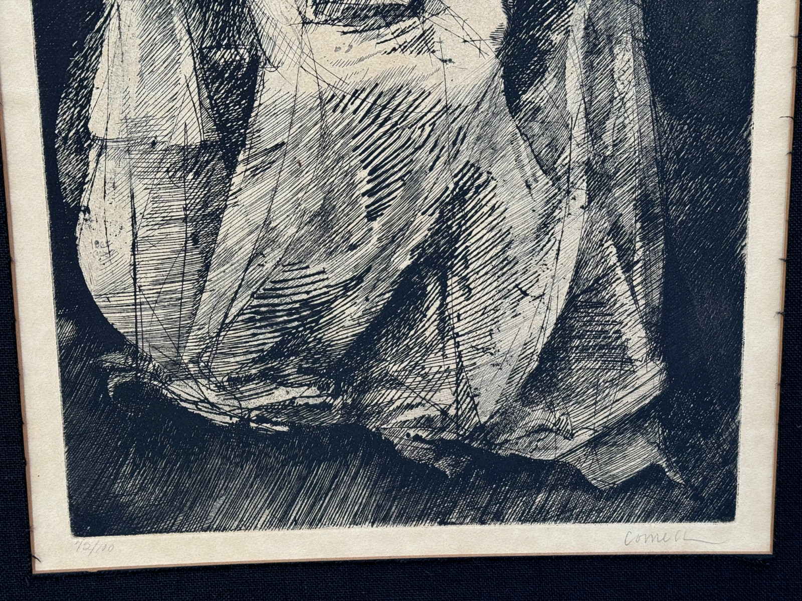THOMAS CORNELL SIGNED ETCHING A SEATED WOMAN WITH BOOK VINTAGE ORIGINAL PORTRAIT