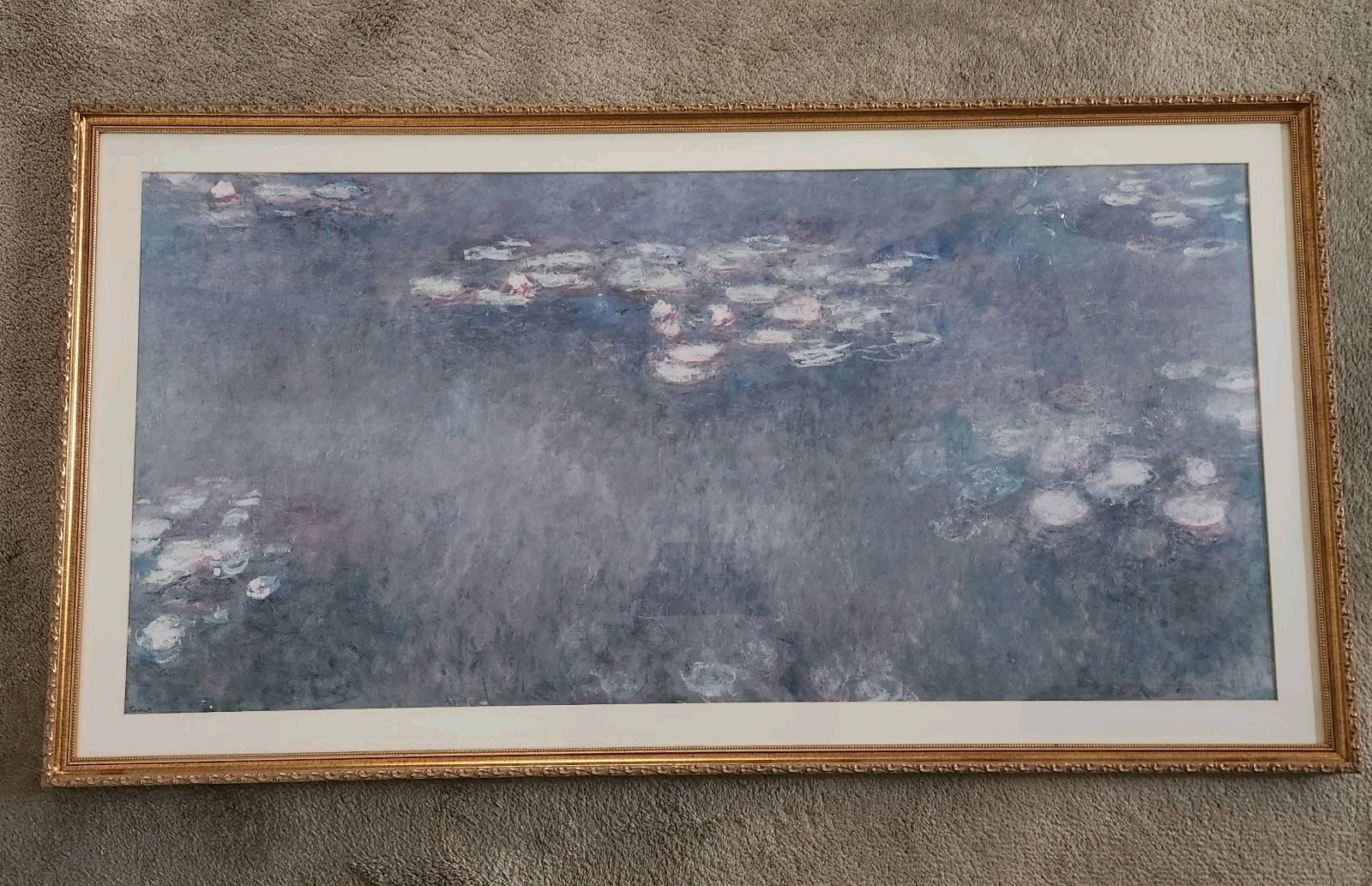 Claude Monet Water Lilies Print Ornate Gold Frame Ivory Mat 28 1/2″ x 53 1/2″