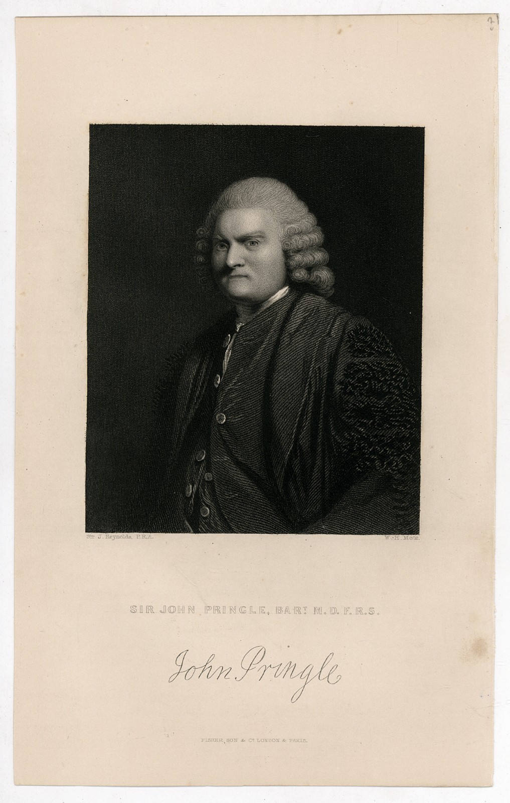 Sir John Pringle, Bart. M.D.F.R.S. (1707-1782) engraving after Sir J. Reynolds