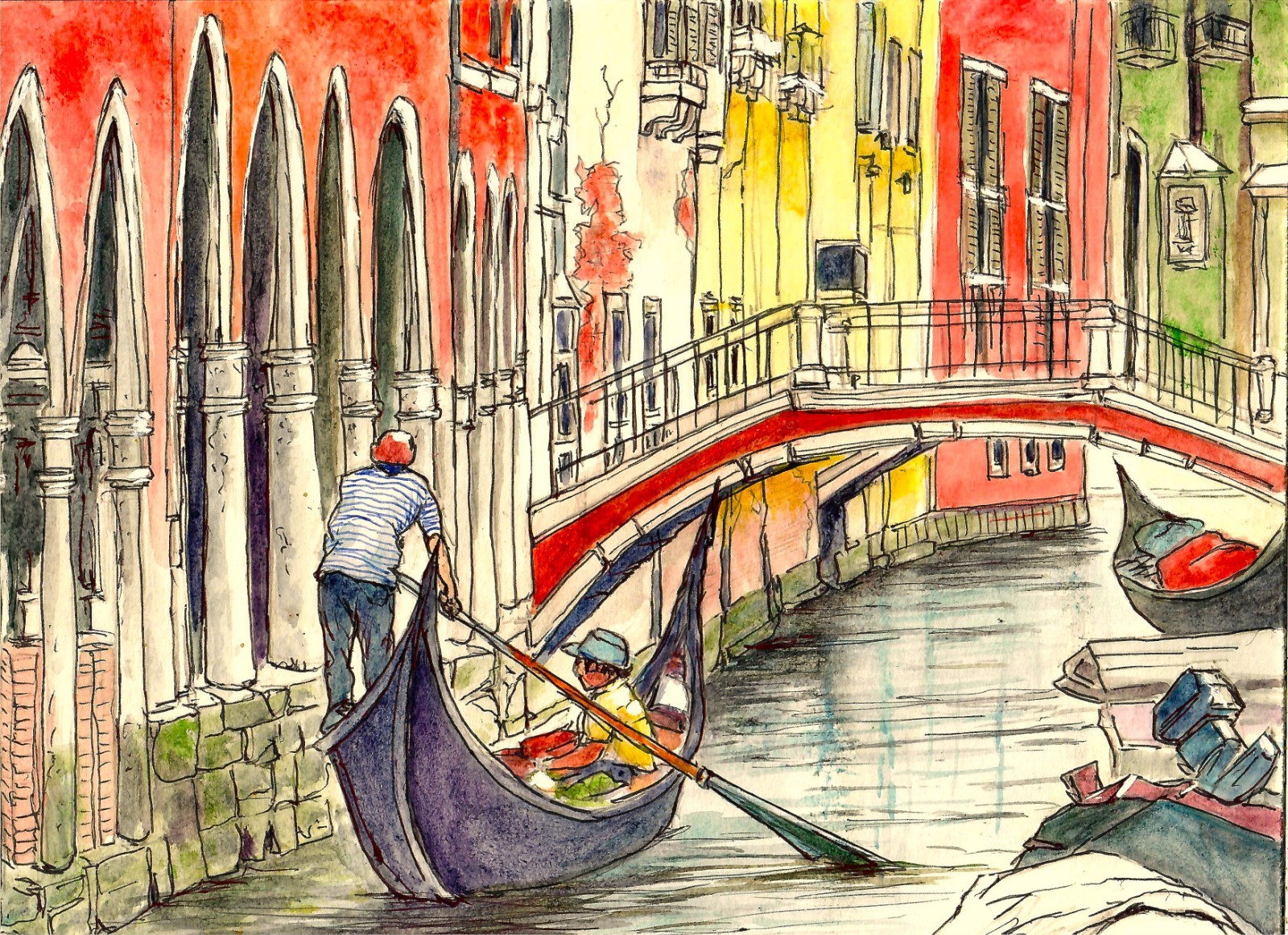 Venice Canal Art Print, Italian Art Print, Venetian Canal Boatman, Venice Italy