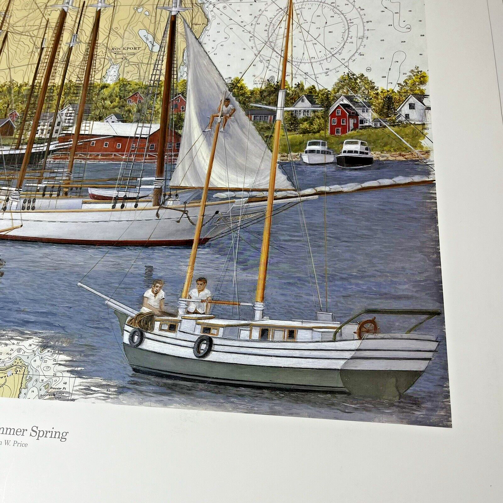 Windjammer Spring Sailboat Map Nautical Signed Numbered 24×25 Print John W Price