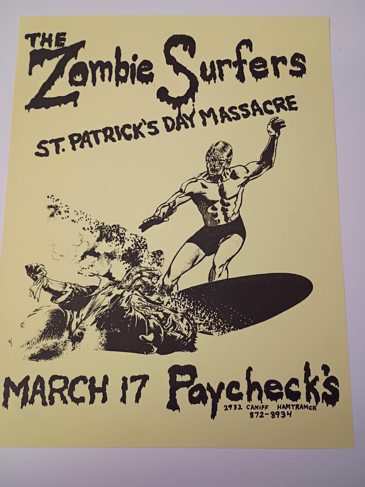 LTD ED Riso Risograph (Punk Horror) Print on Vintage Paper Zombie Surfers Yellow