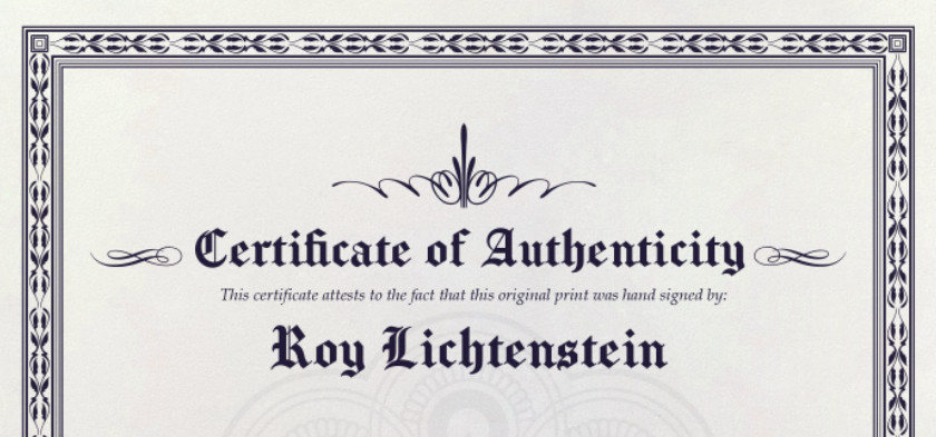 Roy Lichtenstein Original Signed Lithograph, COA and Appraisal for $3,500 USD
