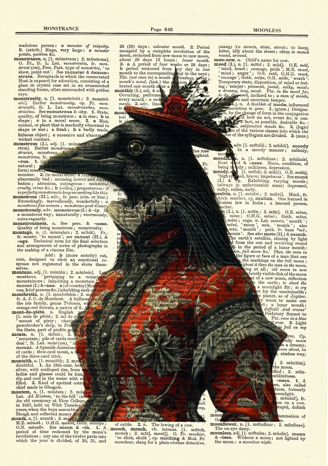 Victorian Raven Dictionary Picture Poster Art Print Bird Crow Wall Hanging