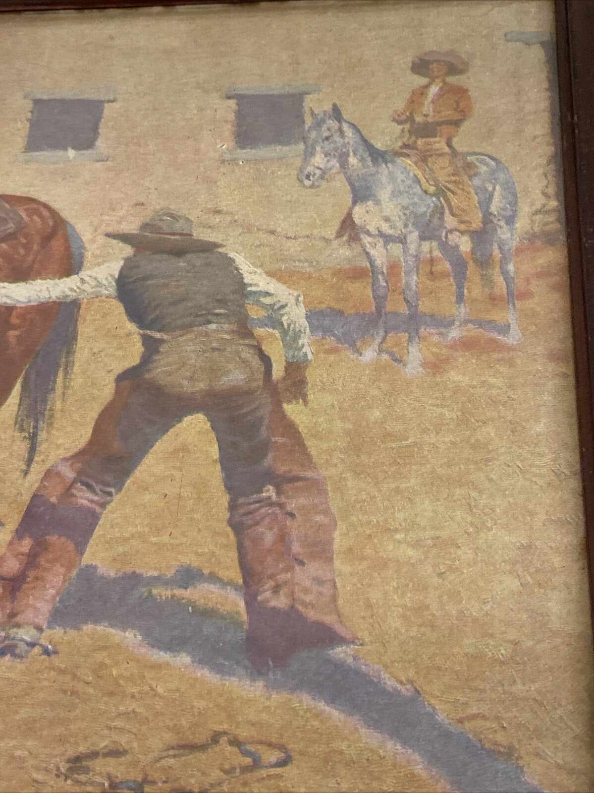 1st Edition, Remington ‘His First Lesson’ Original 1908 Chromo Lithograph Cowboy