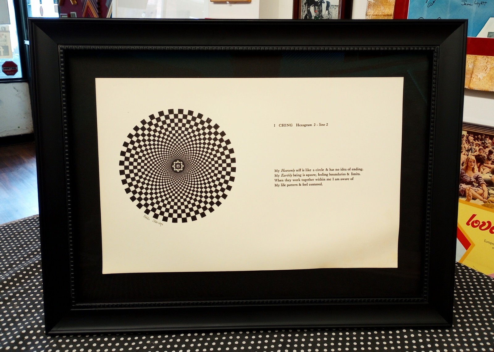 PSYCHEDELIC MANDALA RARE 1974 LSD ETCHING I CHING MEDITATION FRAMED MUSEUM GLASS
