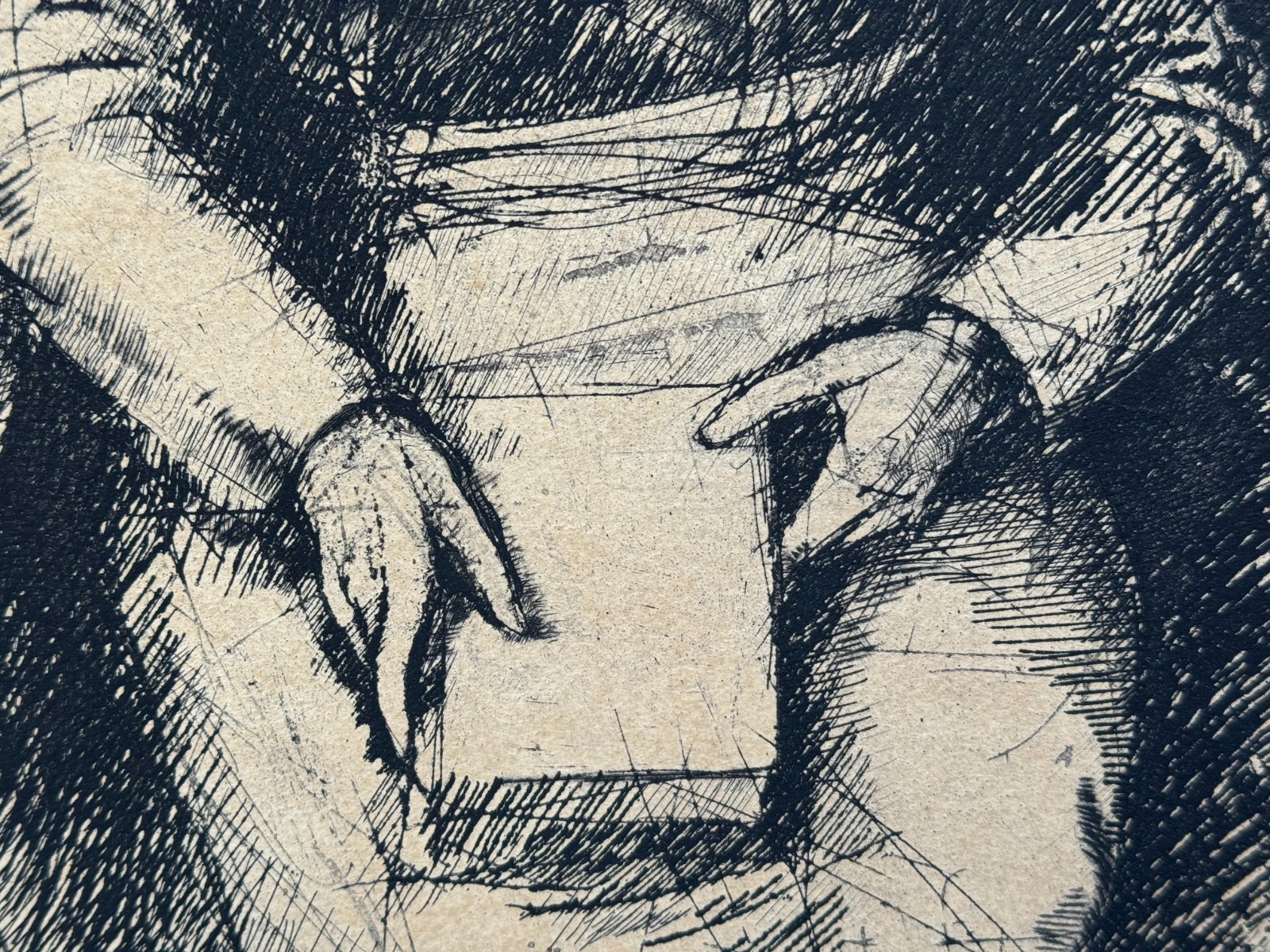 THOMAS CORNELL SIGNED ETCHING A SEATED WOMAN WITH BOOK VINTAGE ORIGINAL PORTRAIT