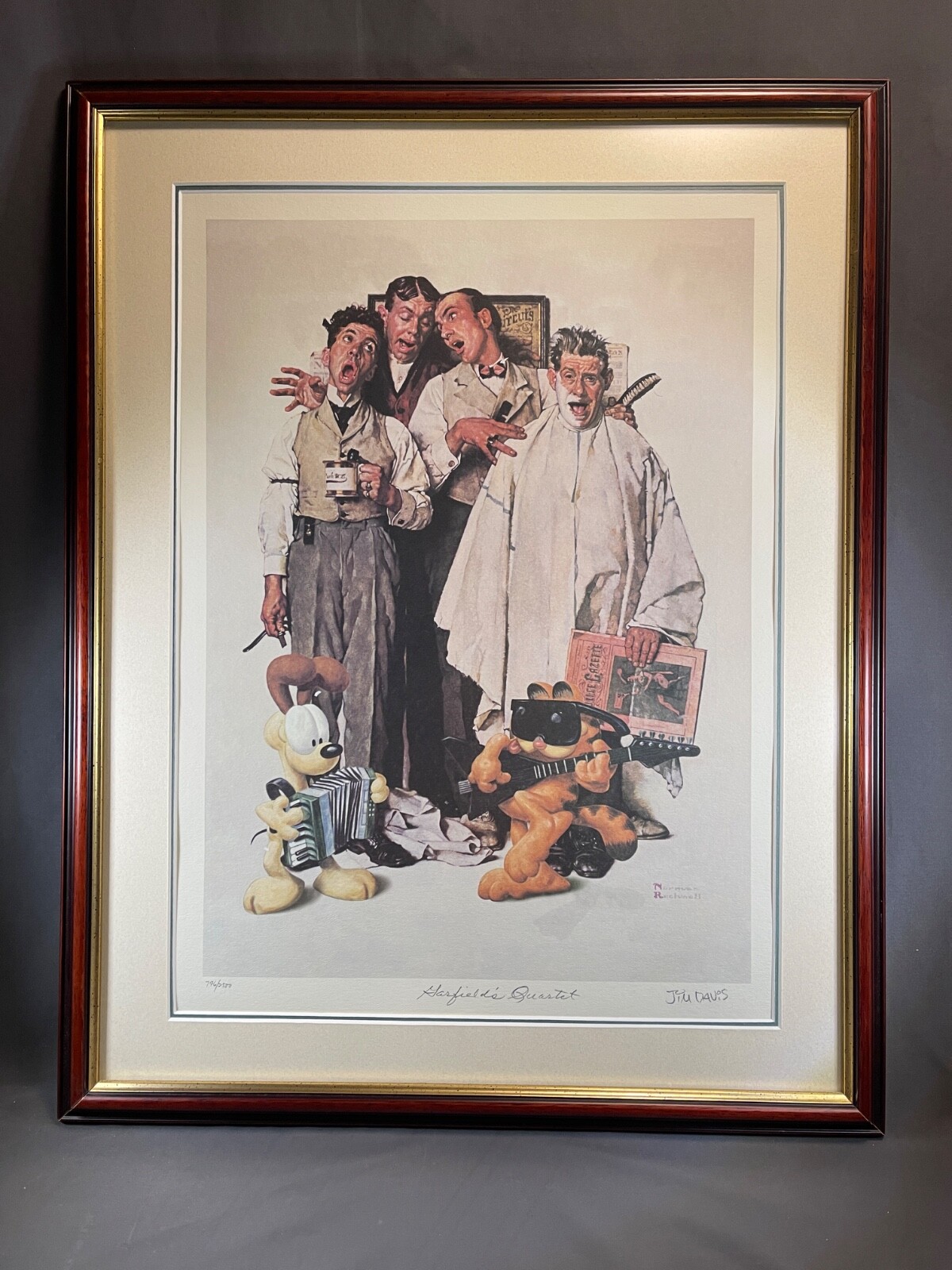 JIM DAVIS SIGNED, NUMBERED COA GARFIELD MEETS ROCKWELL PRINT Quartet 796/2500