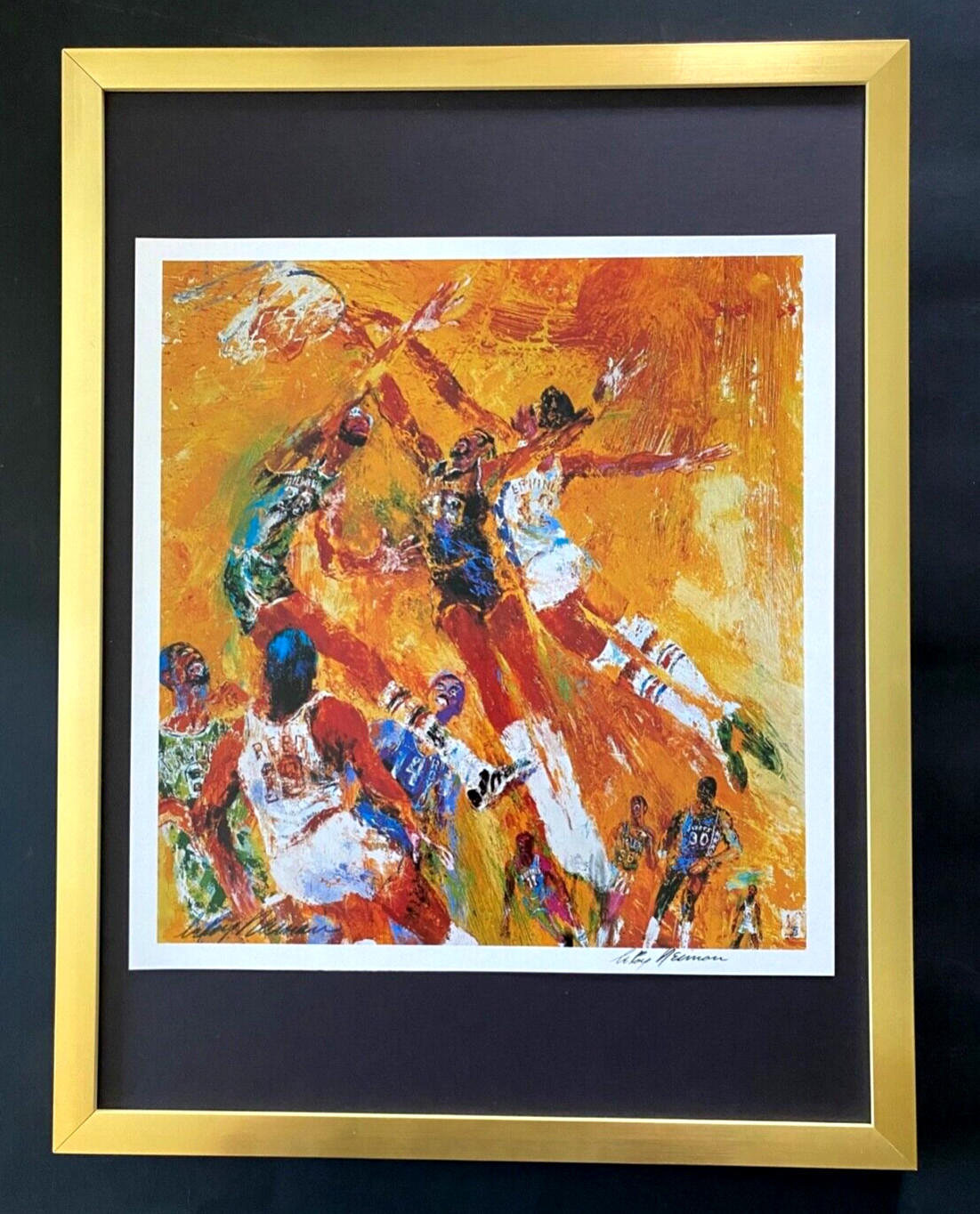 LEROY NEIMAN + BASKETBALL ALL STARS + CIRCA 1970’S + SIGNED PRINT FRAMED