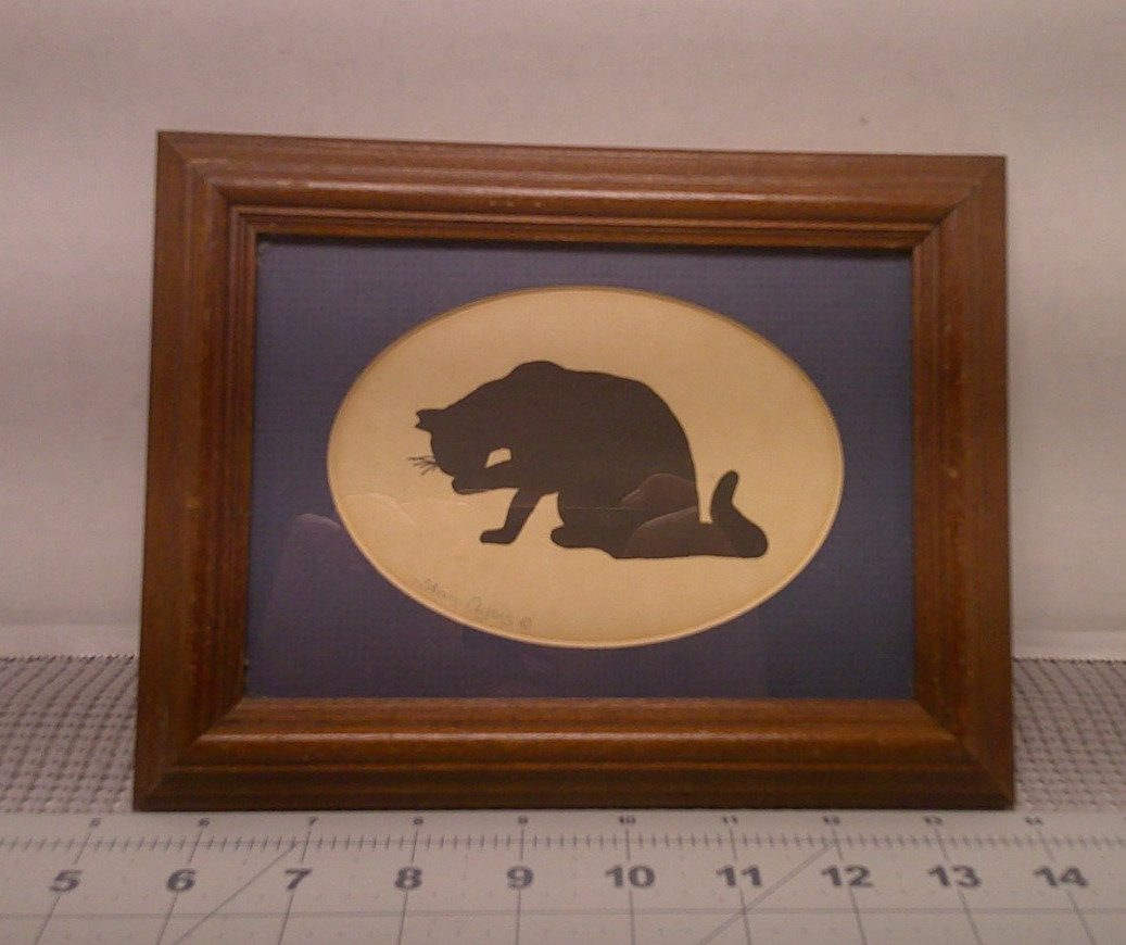 Vintage Cat Silhouette Framed Signed Art Author Starr Ayers Decor Small