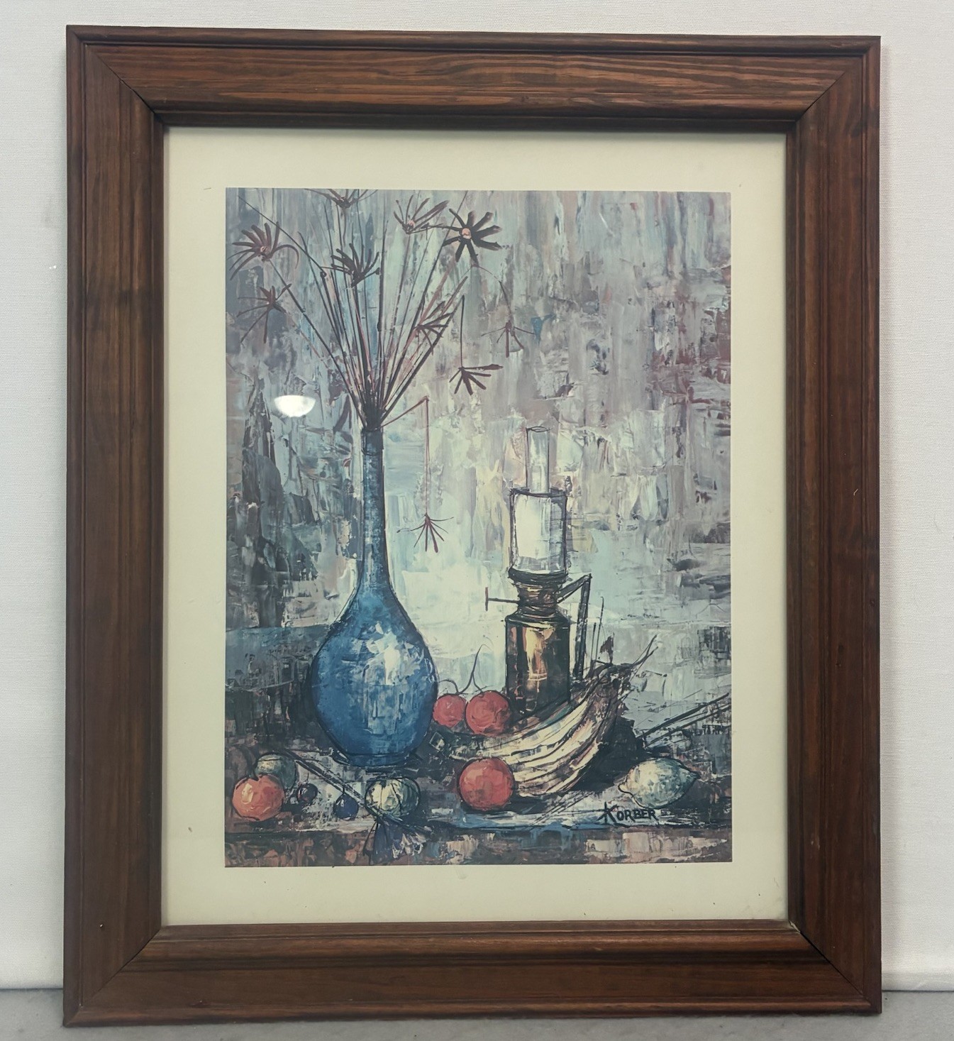 Vintage 1960’s Mid Century Modern Still Life Framed Print Signed Korber 19X23