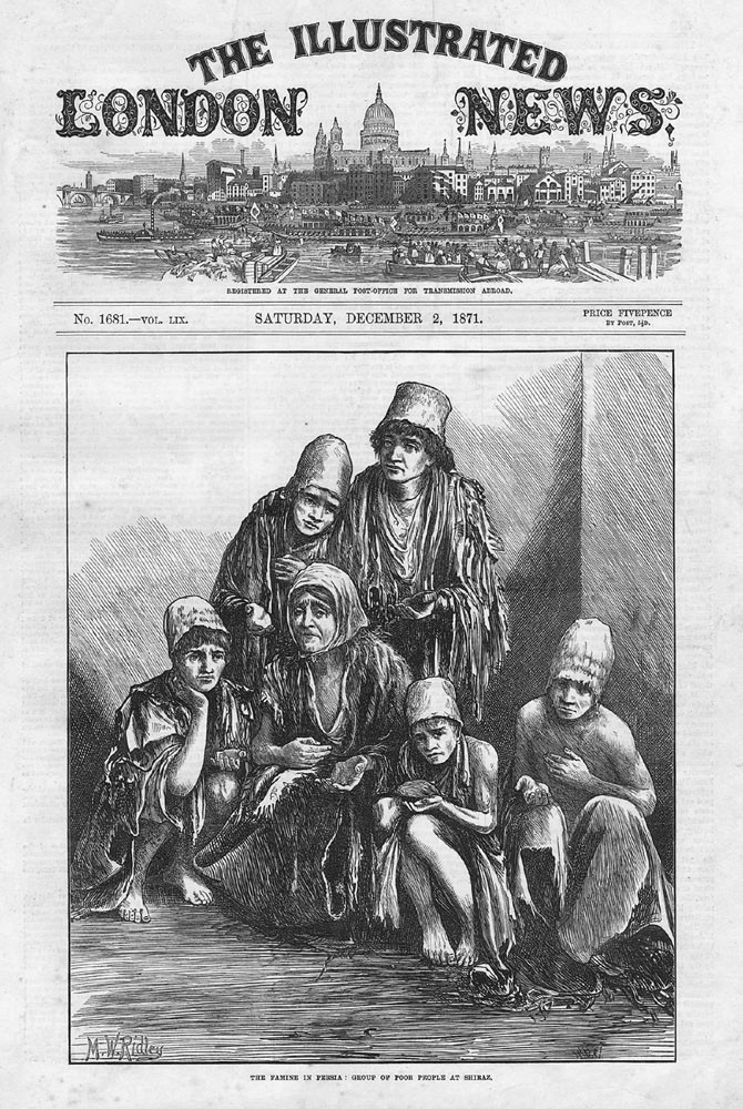 IRAN The Famine: Poor People at Shiraz – Antique Print 1871