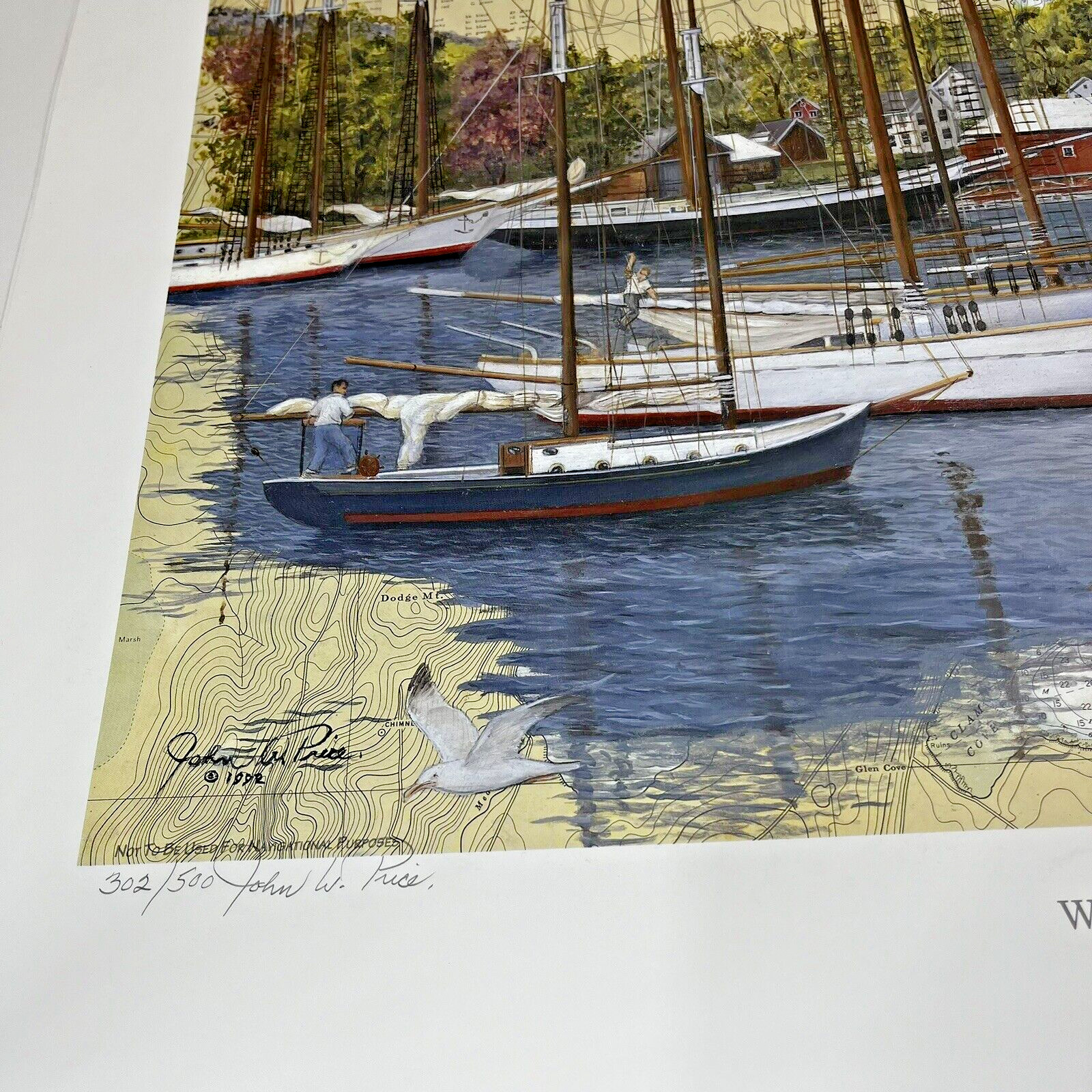 Windjammer Spring Sailboat Map Nautical Signed Numbered 24×25 Print John W Price