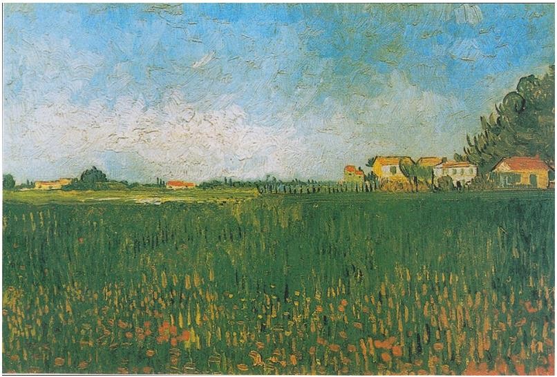 Art Giclee Printed Painting Bauernhäuser in einem Weizenfeld bei Arles Van Gogh