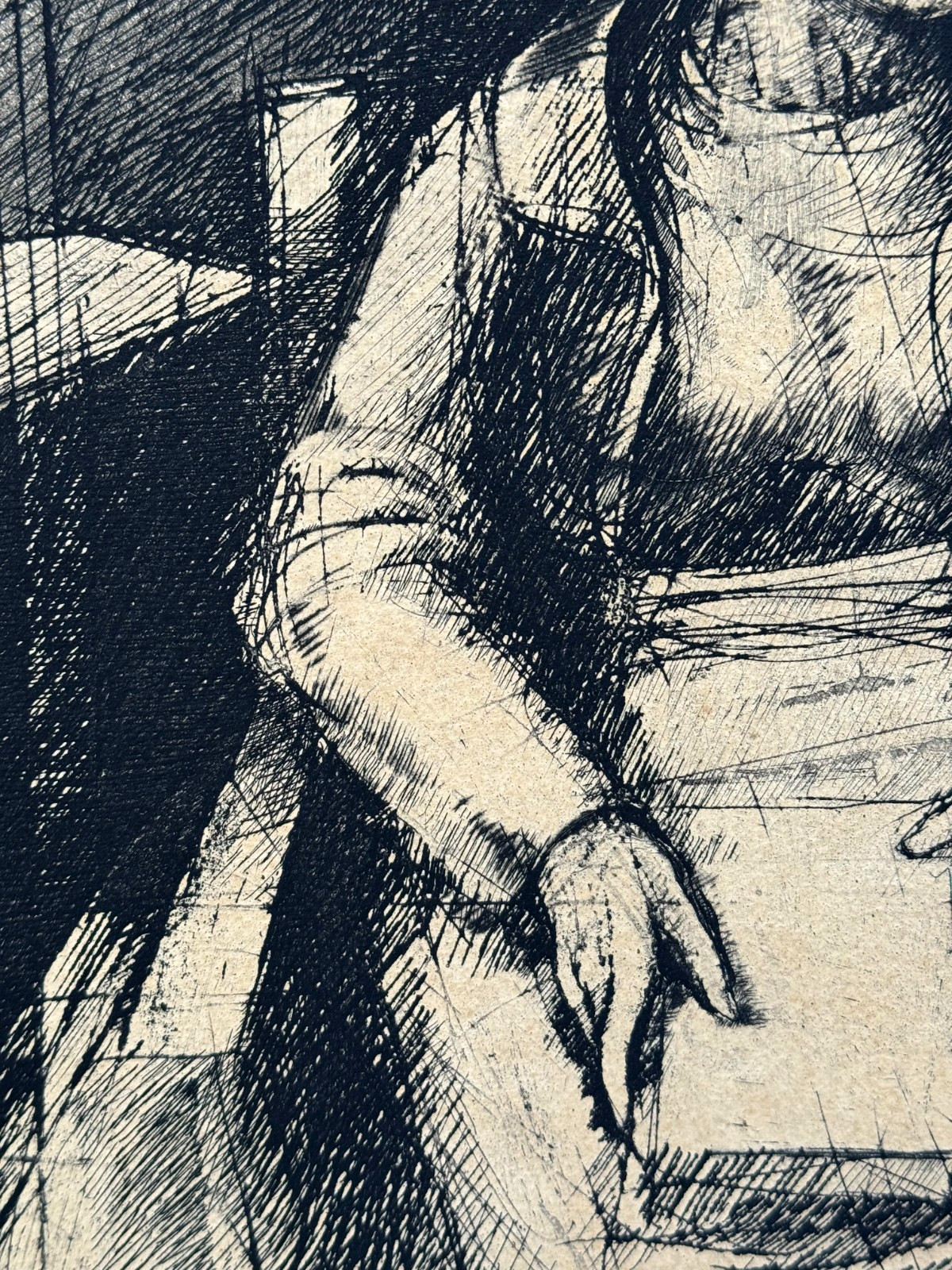 THOMAS CORNELL SIGNED ETCHING A SEATED WOMAN WITH BOOK VINTAGE ORIGINAL PORTRAIT
